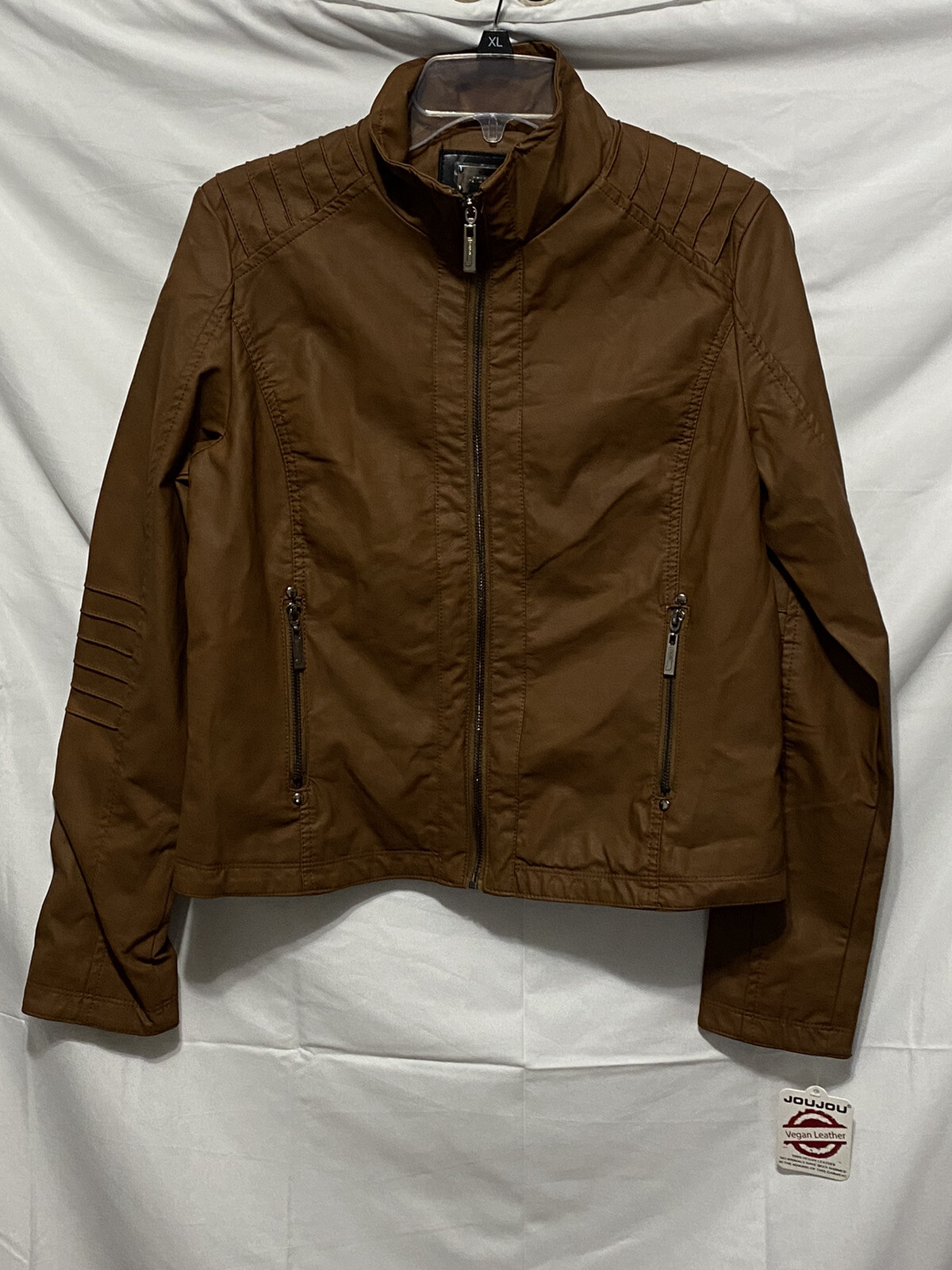 JouJou Women Jacket Size Medium brown 100% Vegan Leather Jacket Swackett NWT