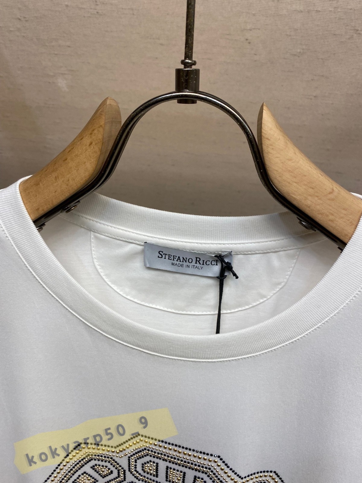 Stefano Ricci Studded Logo Men’s Stretch Round-Neck Short-Sleeve White T-Shirt