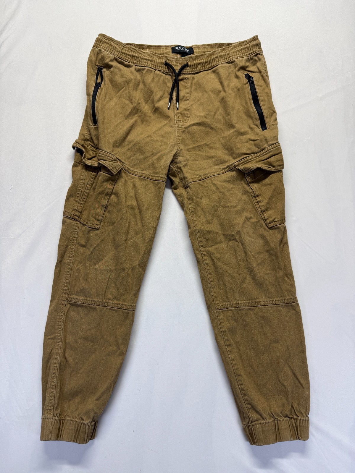 WXYZ Los Angeles Jogger Pants Mens Large Khaki Cotton Tapered Leg Cargo Pockets