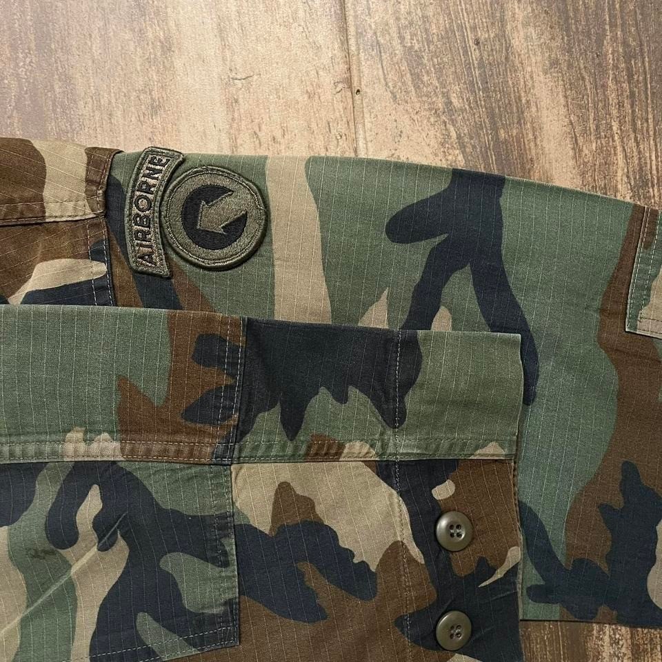 Vintage Military Combat Coat Mens S Polycotton Ripstop Woodland Camo US Army BDU