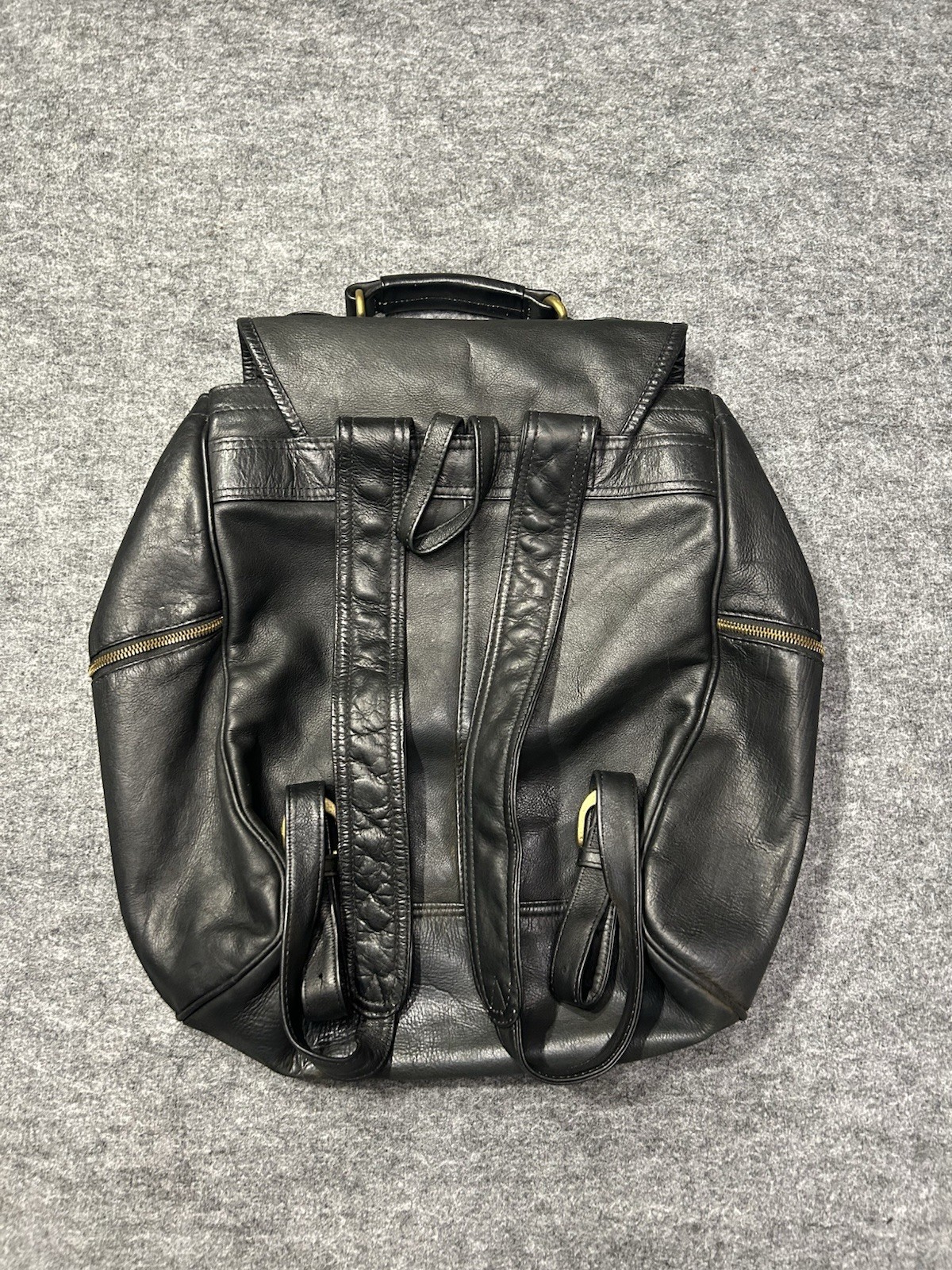 Frye Black Genuine Leather Drawstring Flap Large Backpack With Top Handle Unisex