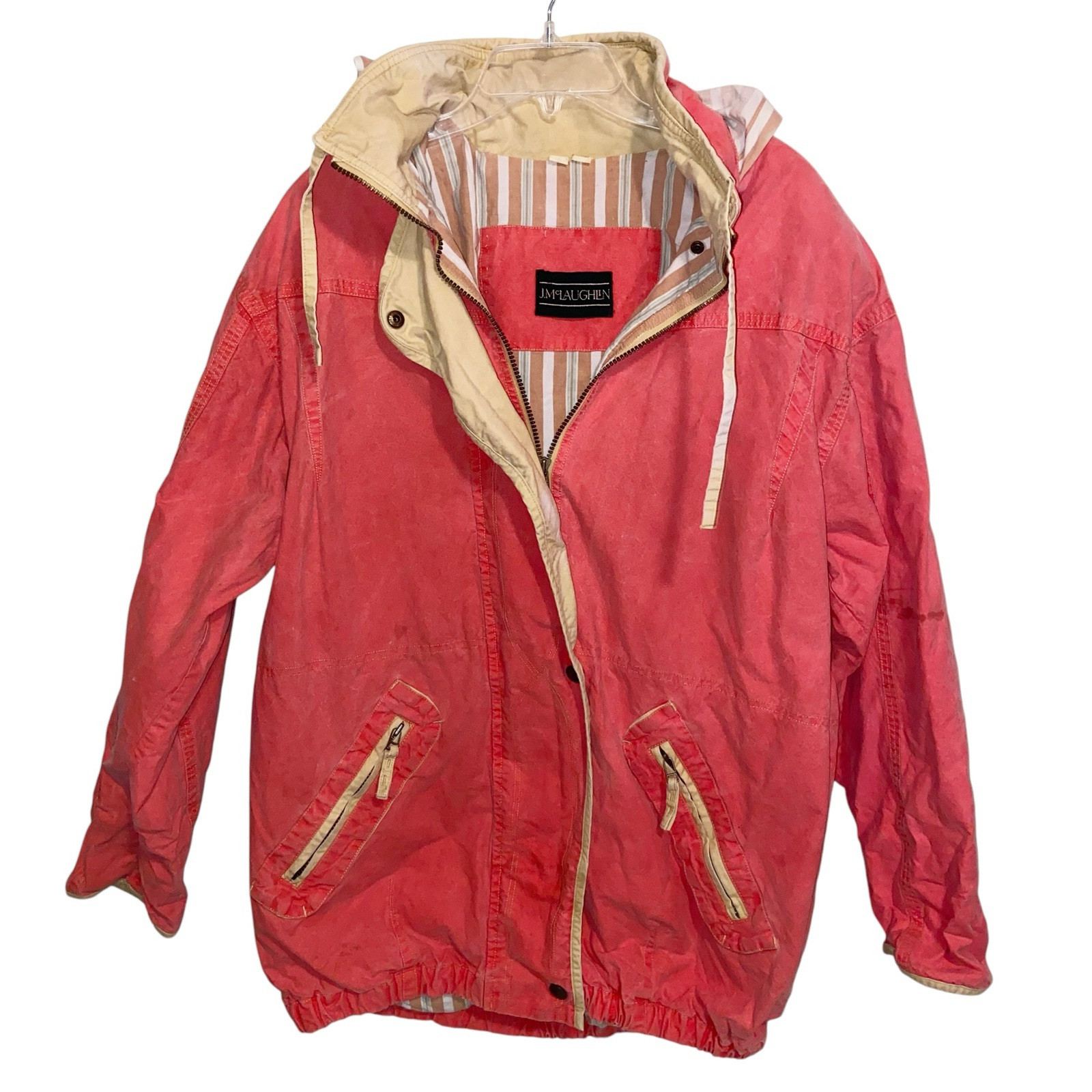 J McLaughlin Jacket Womens Medium Hood Sailing Preppy Outdoor Nautical Vtg Flaw