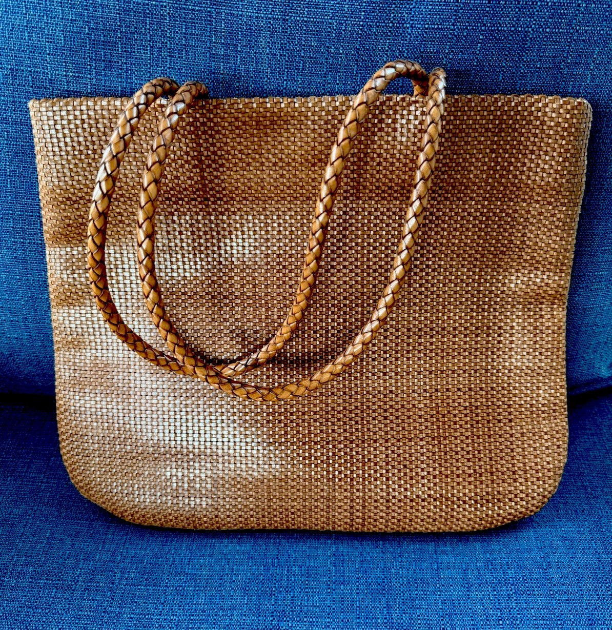 Falor LeBorse Woven Leather Bag. ITALY. EUC Cognac