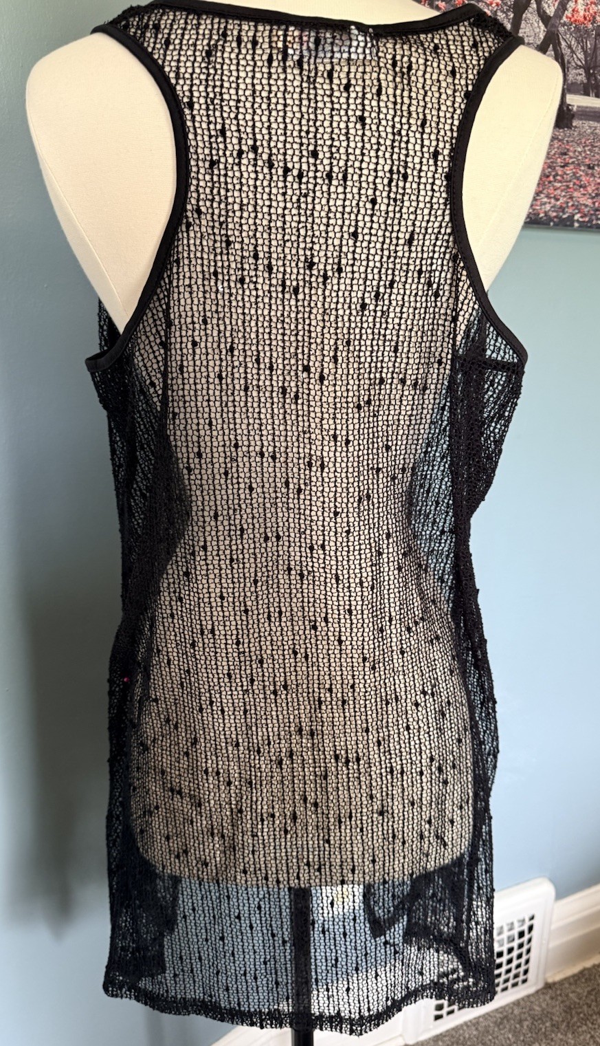 India Boutique Black Crochet Mesh Beach Cover Up Tunic Dress One Size Swimwear