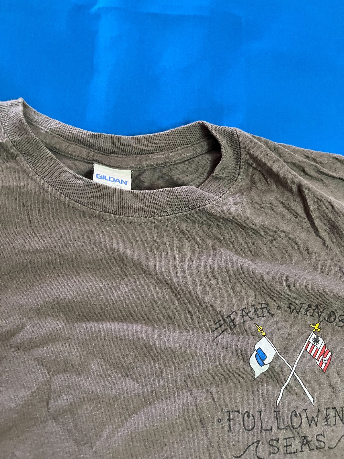 SIERRA 195 Navy Military Gray Graphic T-Shirt Anchor Back Print Adult Mens M