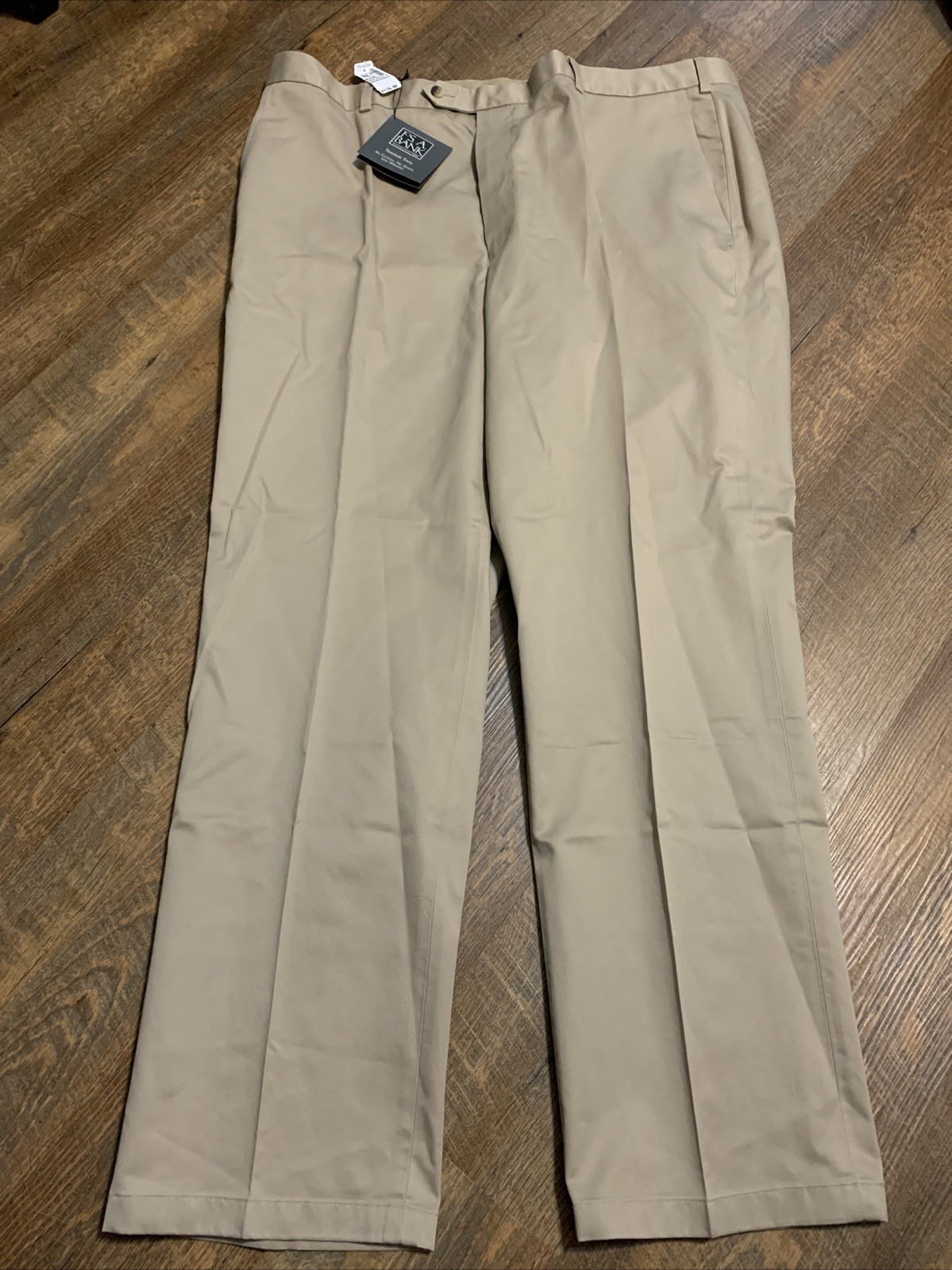 NEW Jos A Bank Mens Traveler Twill Khaki Pants 46×34 Flat Front Cotton $115