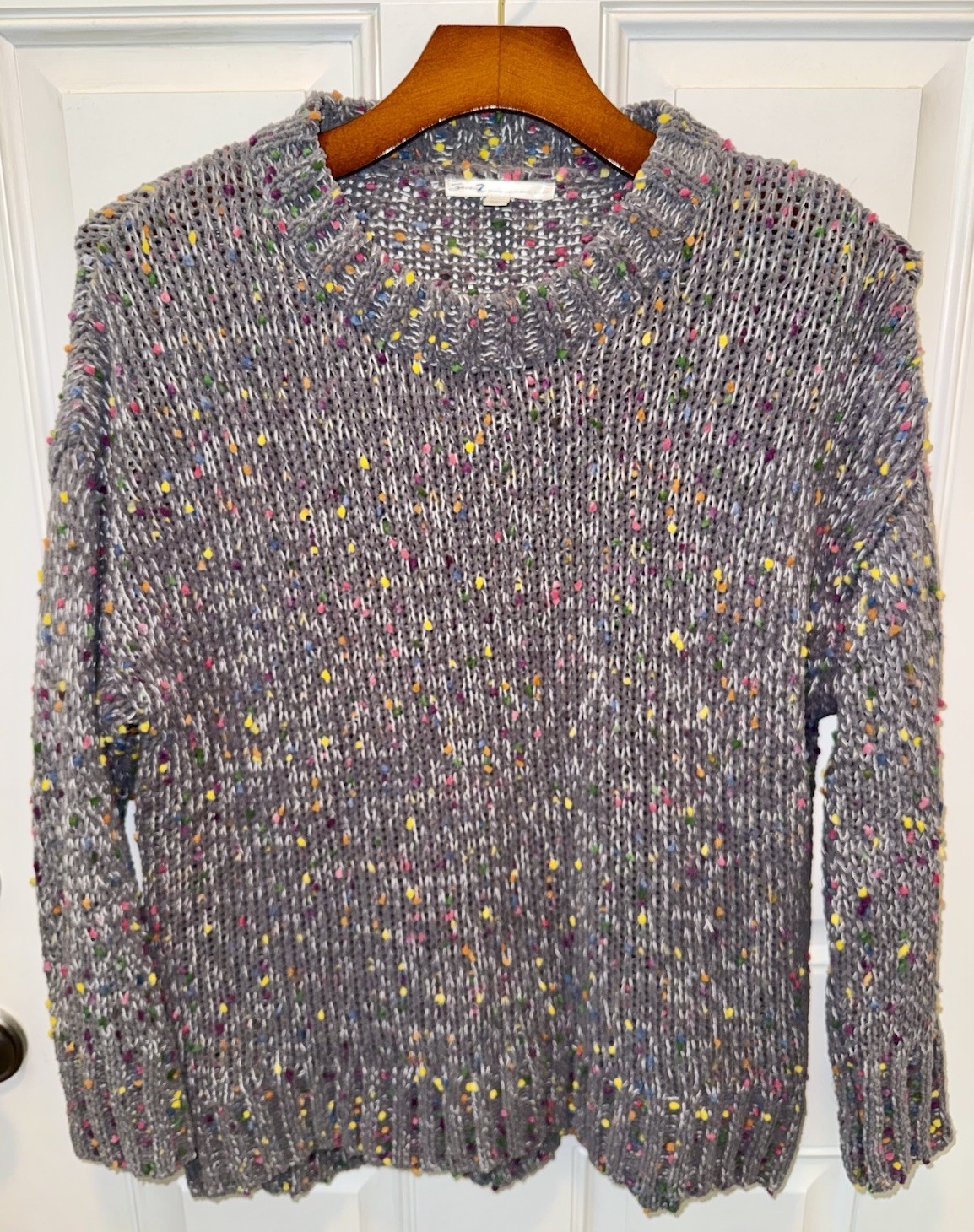 Seven 7 Womens Knit Polyester Blend LS Mock Neck Gray Colorful Dotted Sweater M
