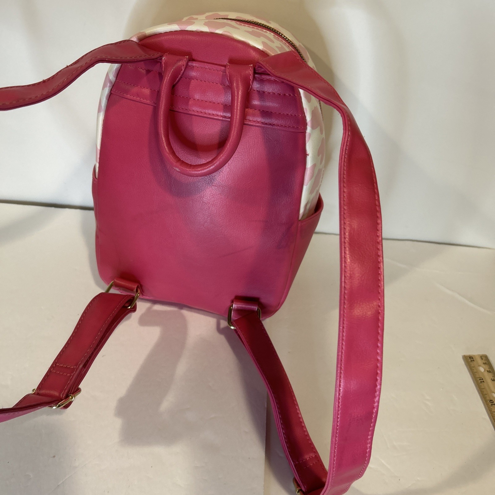 Strawberry Milk Cow Backpack Pink and White Used 11 Inches Gold Hardware Zipper