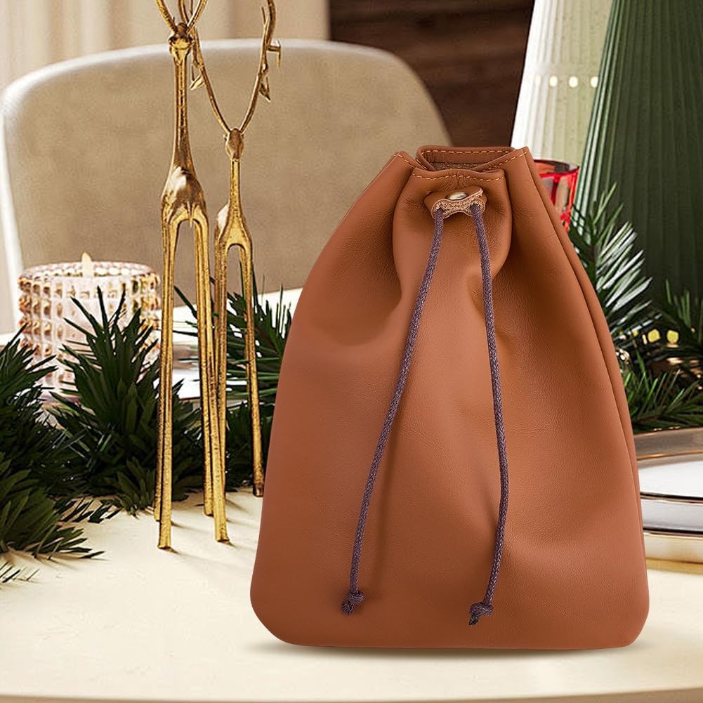 2Pcs Drawstring Leather Coin Pouches, 18x14cm Cowhide Leather Pouch Sandy Bro…