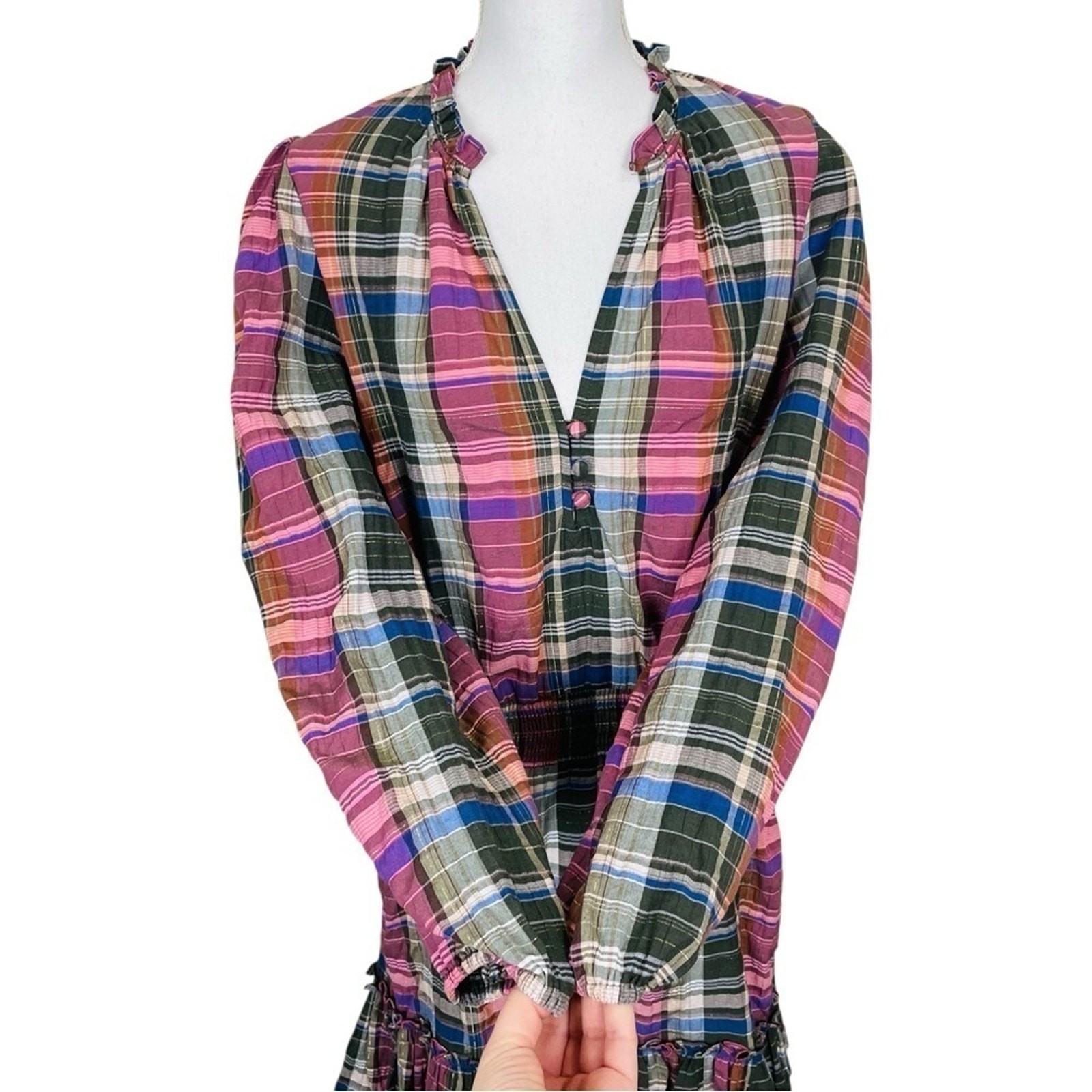 Veronica Beard Jeans Destiny Ruffled Metallic Checked Cotton Blend Mini Dress
