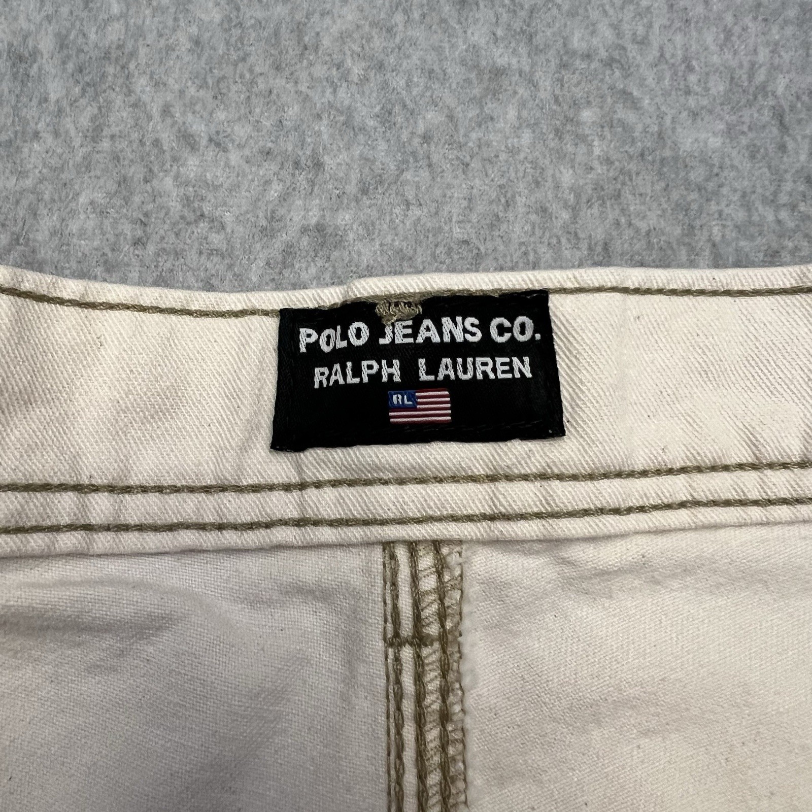 Polo Jeans Shorts Men’s 34 Beige Carpenter Hammer Loop Baggy Wide Leg Flag Logo