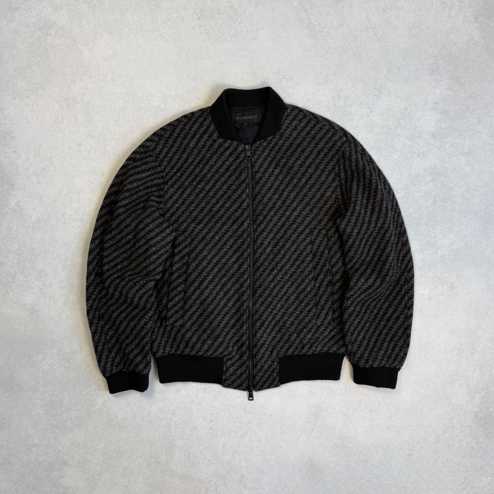ANN DEMEULEMEESTER SAMPLE BETTOCA WOOL BOMBER JACKET ARCHIVE BLACK GREY MENS S