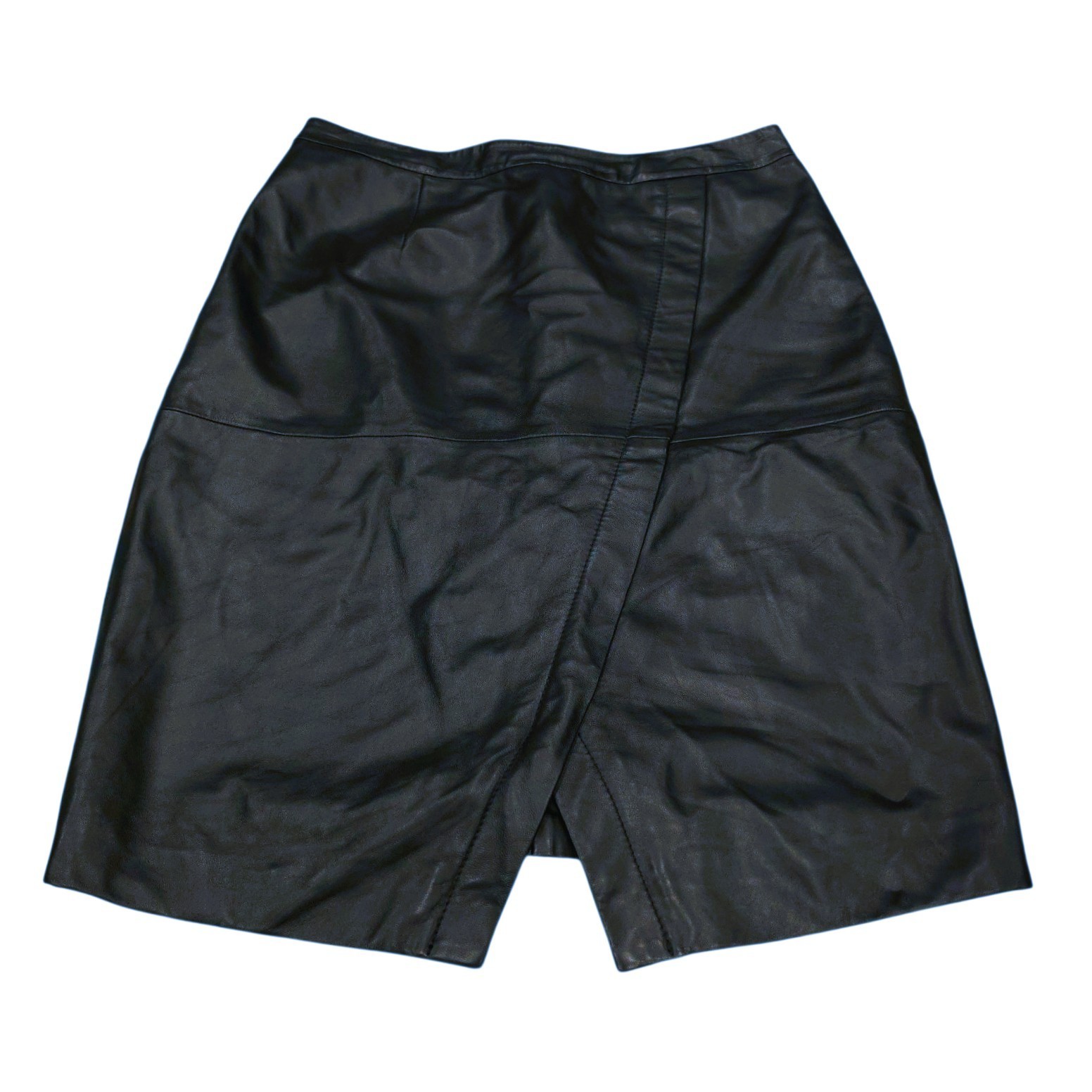 Halogen Leather Pencil Skirt Above-the-Knee with Diagonal Front Seam EUC Size 4