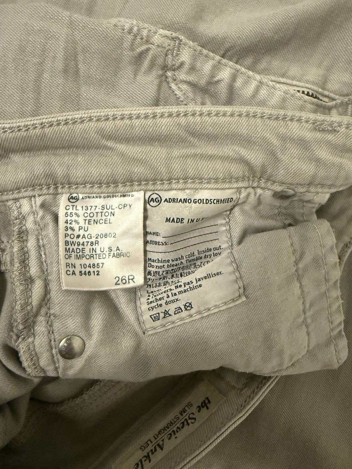 AG Adriano Goldschmied Stevie Ankle Jeans 26 Gray Slim Straight Made USA