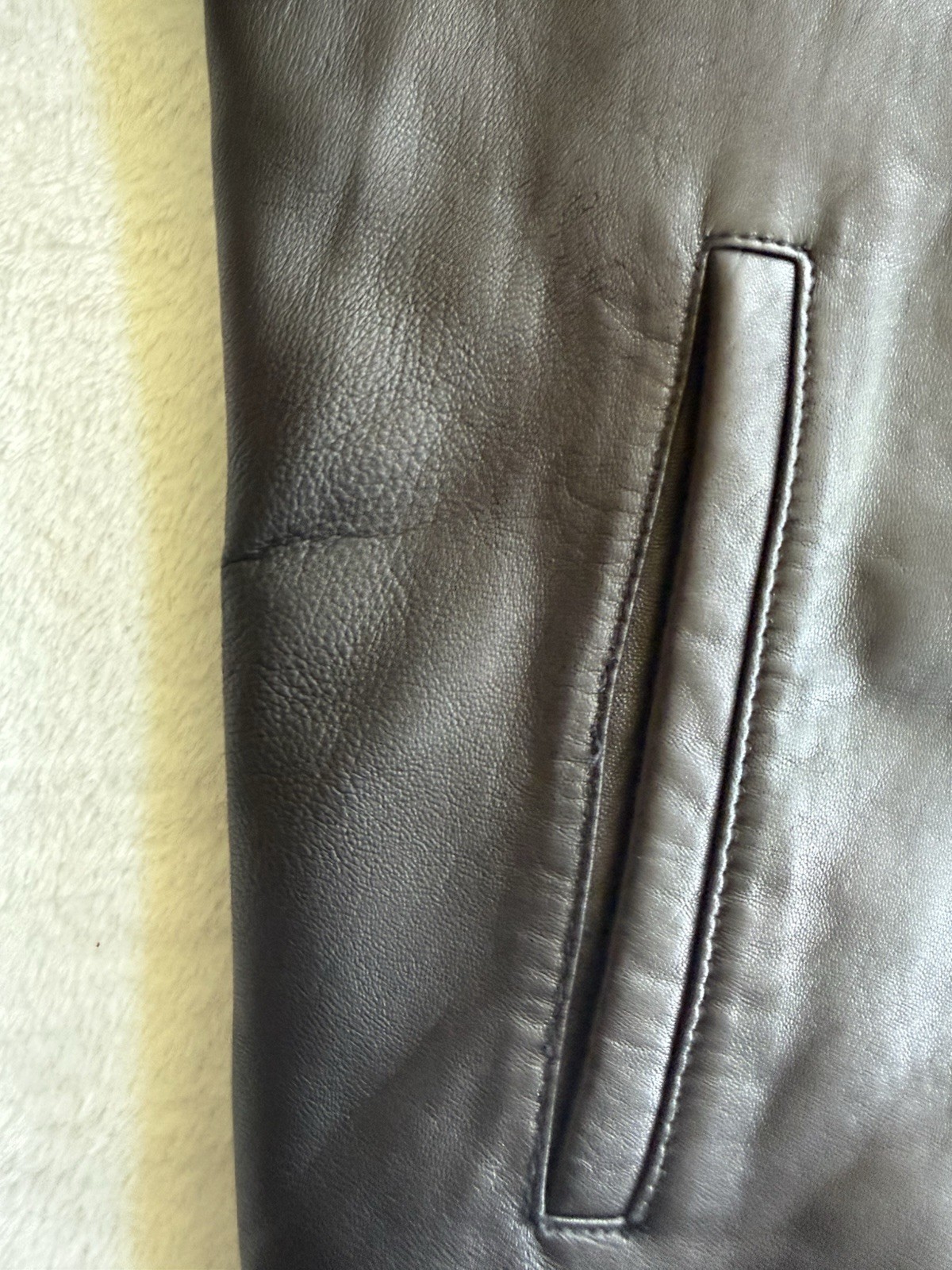 Black Rivet Men’s Black Leather Lined Full Zip Jacket Point Collar Size M