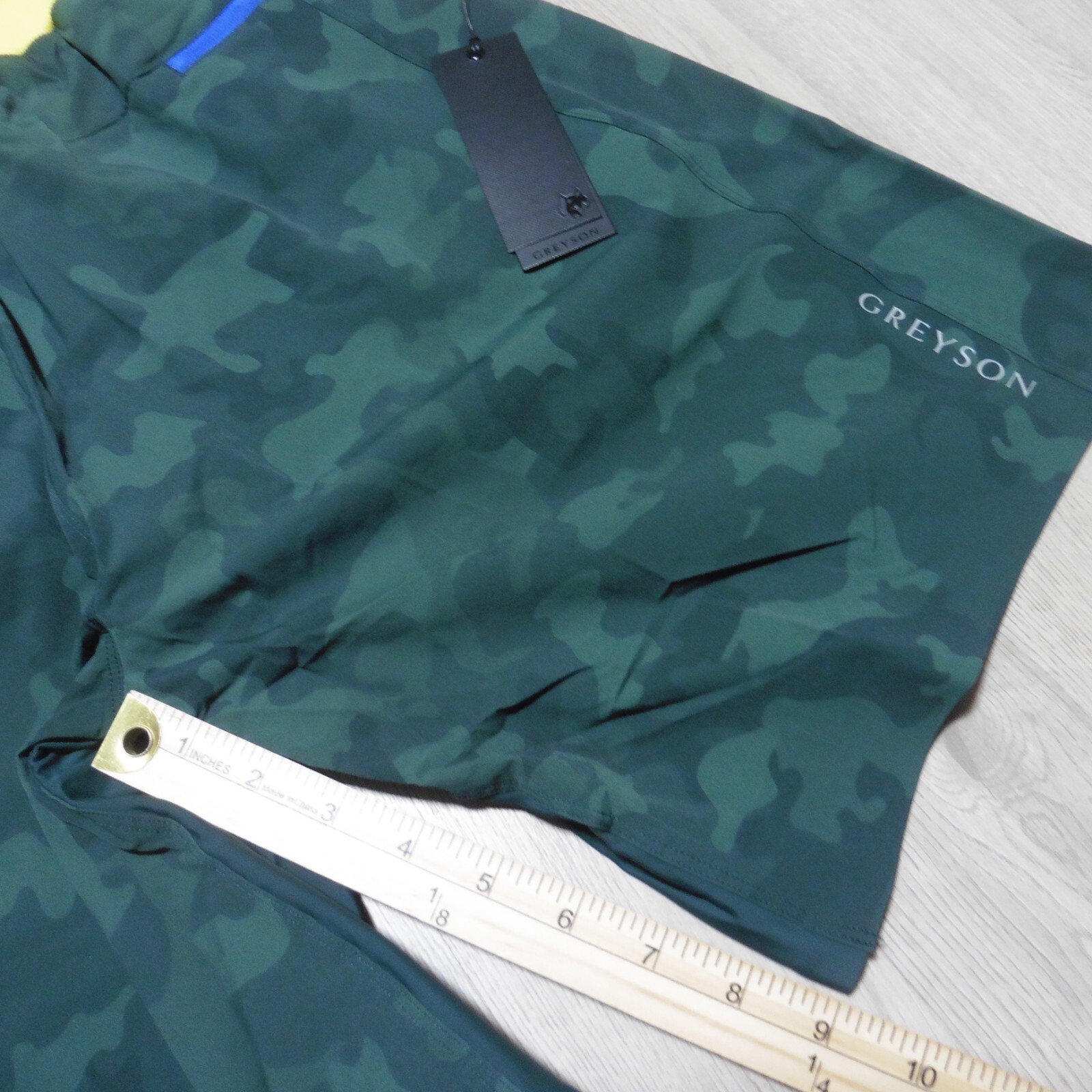 GREYSON Mens L LARGE FULTON SHORTS CAMO SCAREB GREEN LINED 9″ GOLF WORKOUT