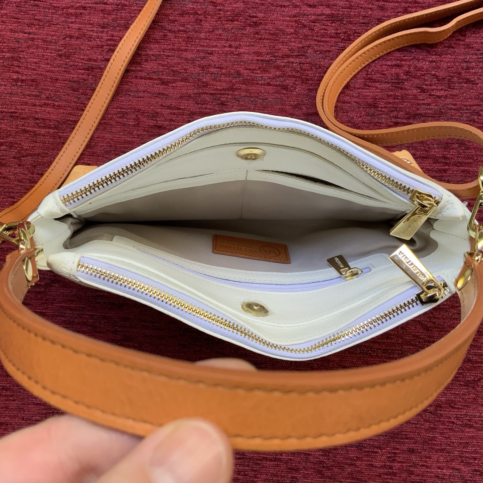 New Valentina Hand Painted Leather Crossbody Bag Floral Ivory Brown Italy