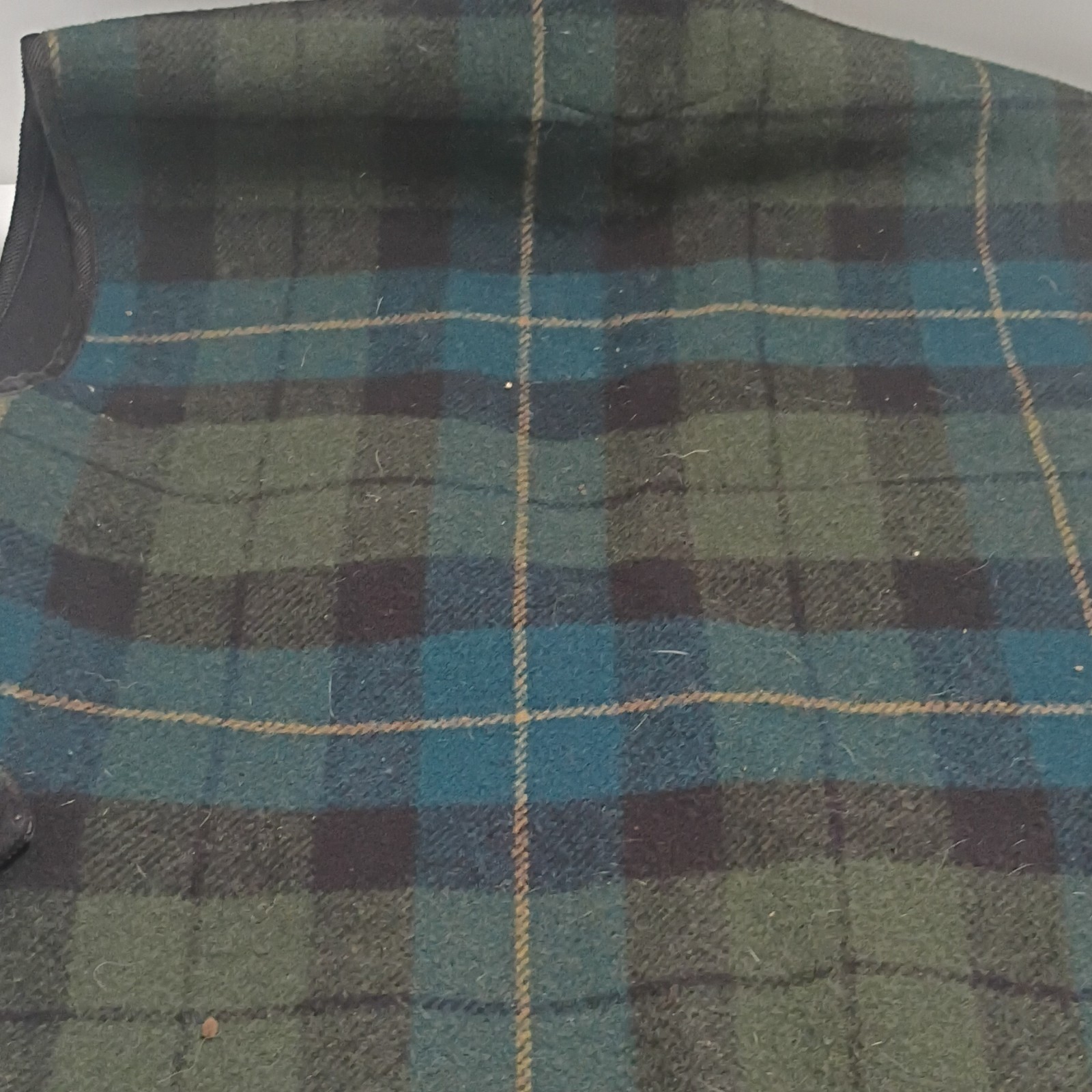 Woolrich Plaid Wool Button Front Vest w/ Pockets Band Collar L Green Blue