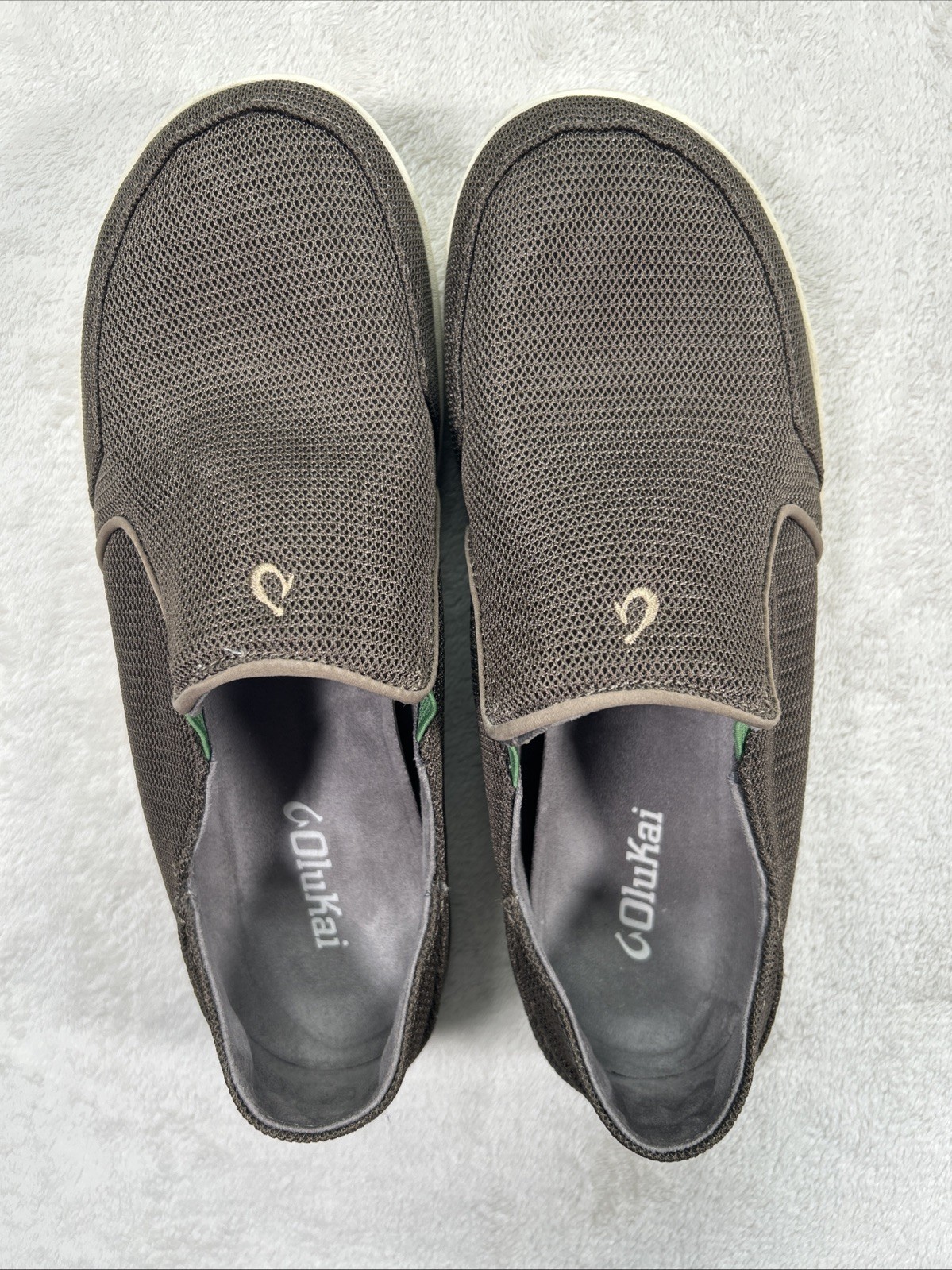 Olukai Mens Nohea Mesh Slip On Shoe Loafer Size 9 Brown Lime Green Drop Heel