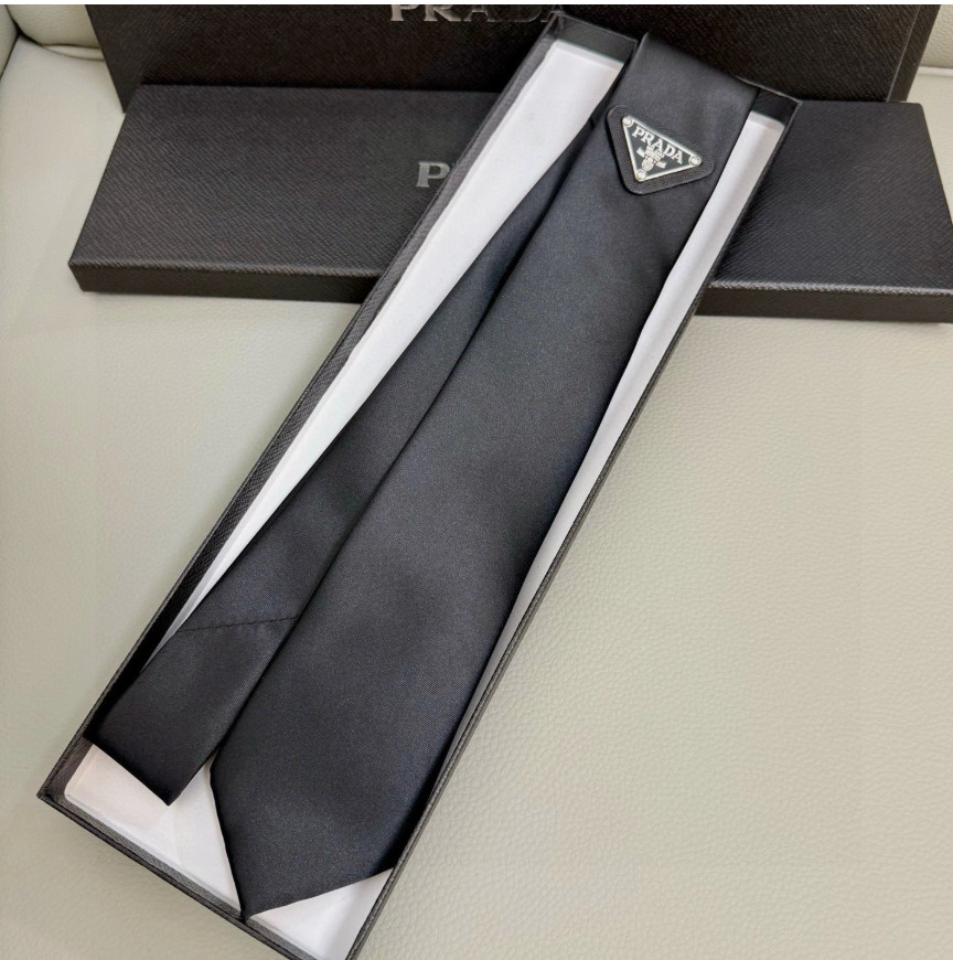 Prada Luxury Silk Tie – Triangle Logo W/Box