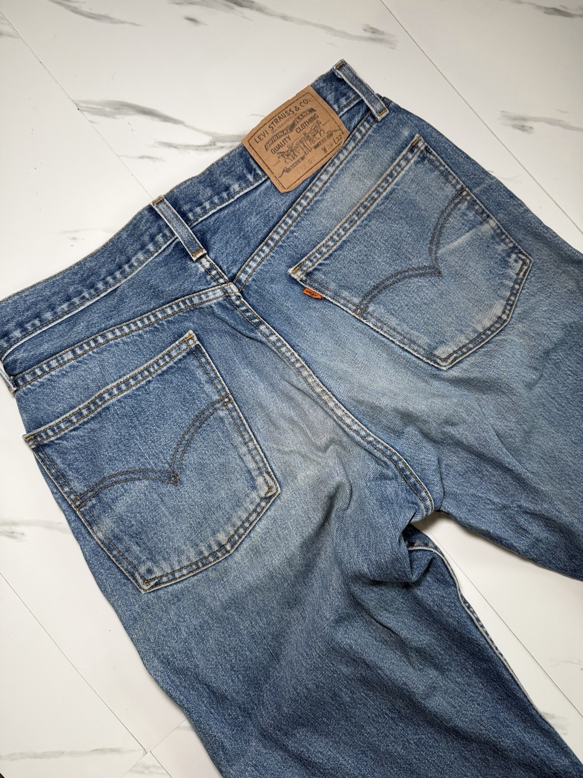 Vintage 90s Levis 615 Orange Tab Jeans W34 L32 Blue Straight Denim Made Tunisia