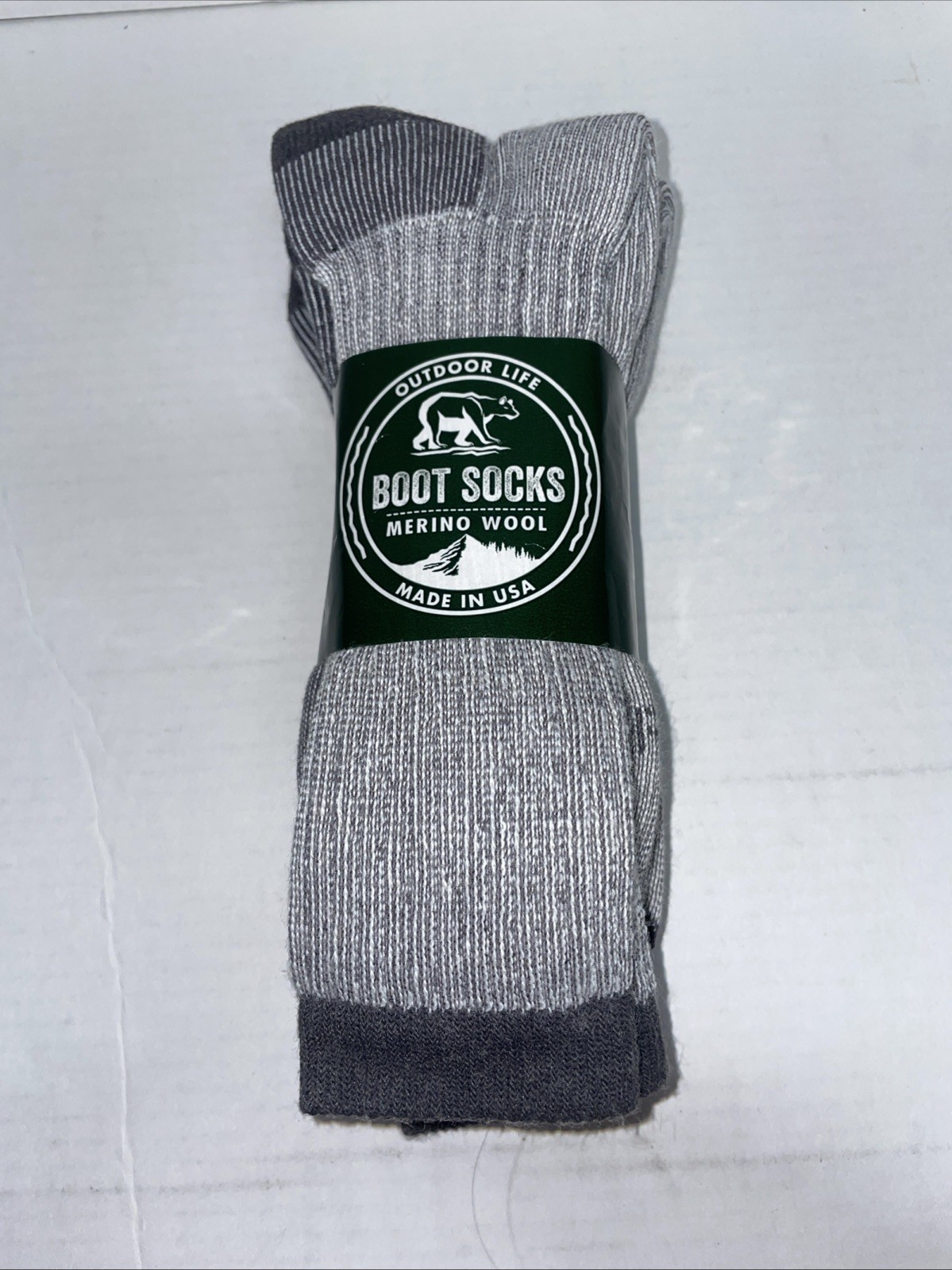 Outdoor Life Light Grey Boot Socks 62% Merino Wool Pack of 3 Size 10-13 New
