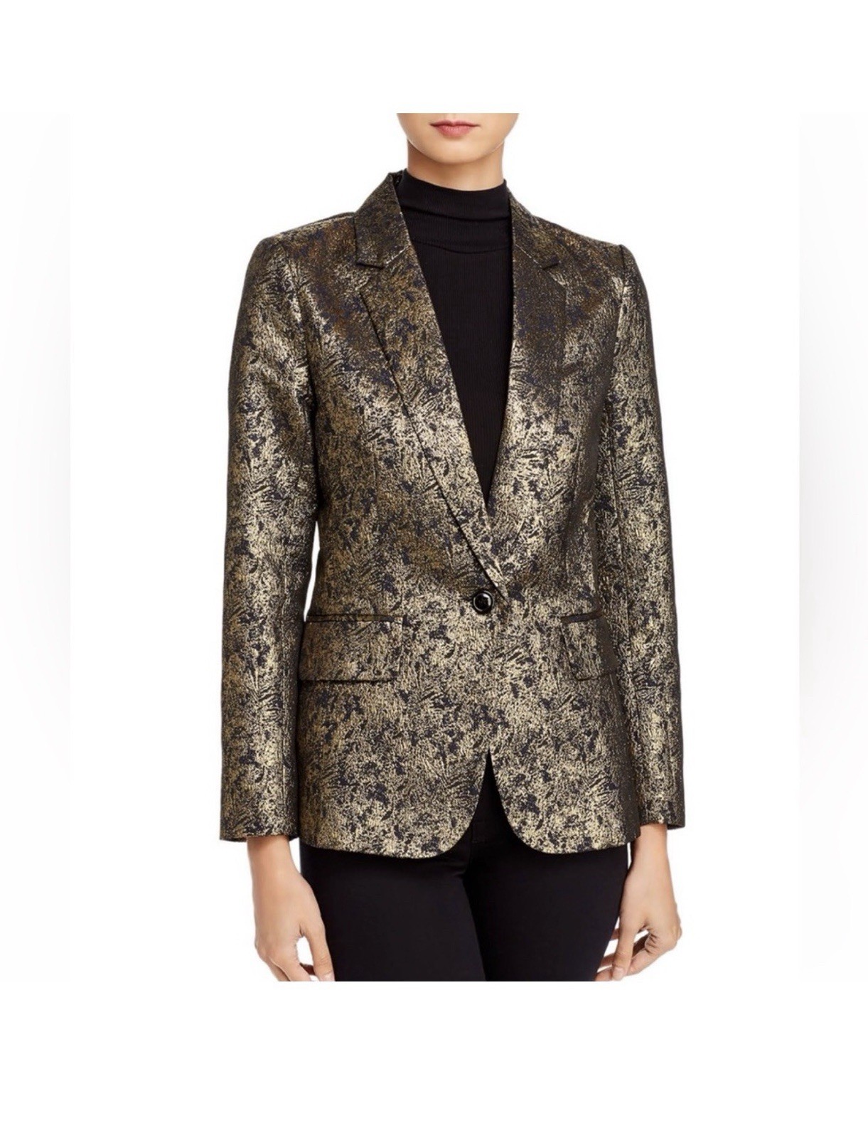 AQUA Gold Black Metallic Brocade Blazer Women’s XS Lined Party Jacket