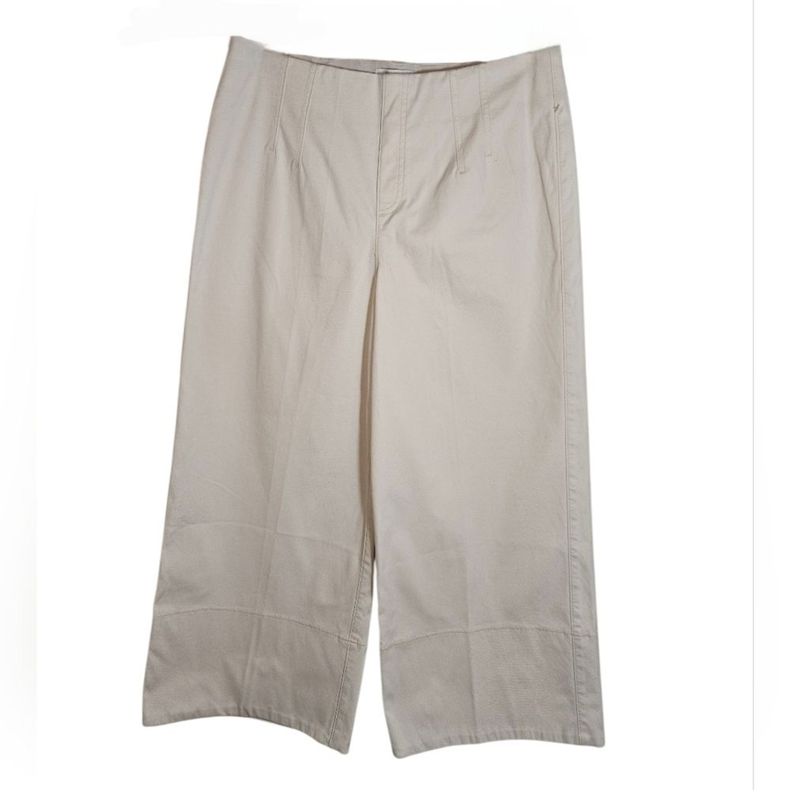 Spanx Zero Strecth Twill Wide Leg High-Rise Ivory Pants Size L (P) NEW