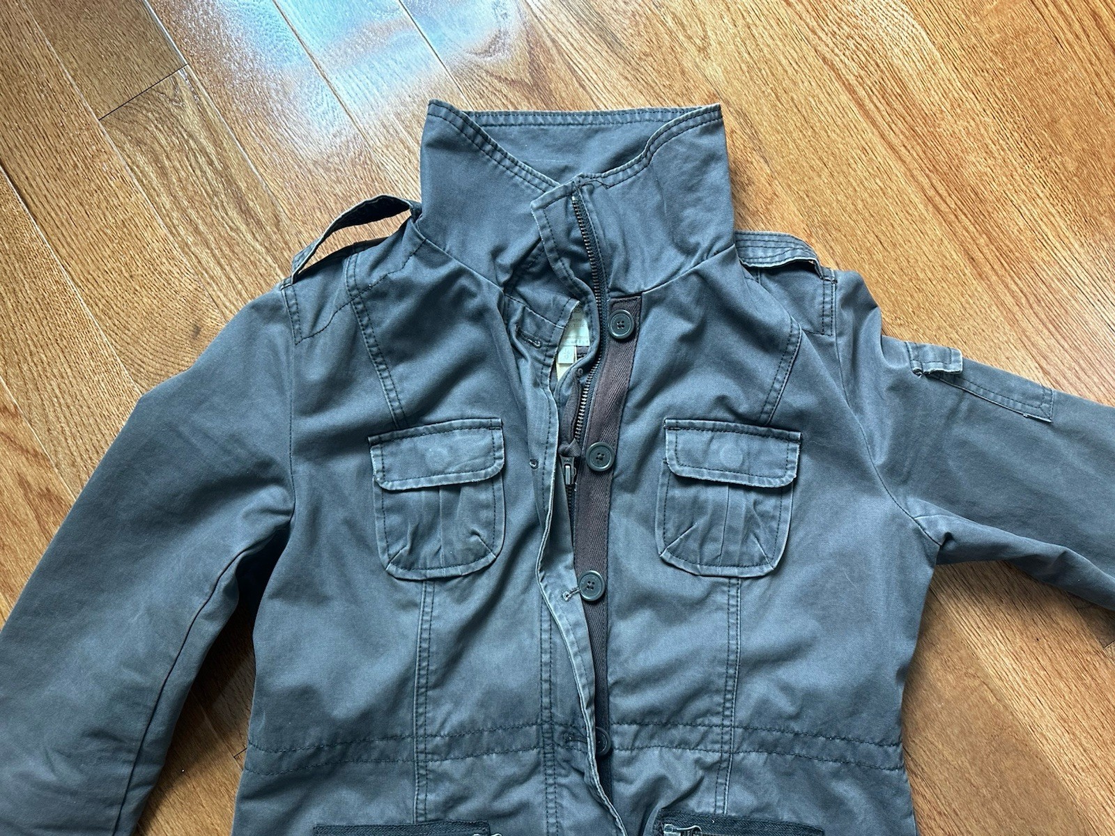 Women’s – American Eagle Gray Field Jacket L Button Zip Pockets Military