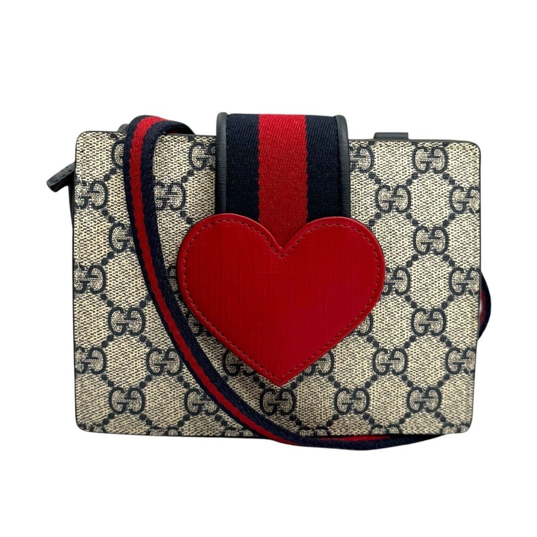 GUCCI GG Supreme children’s heart shoulder bag red beige navy 793830 mini bag Sh
