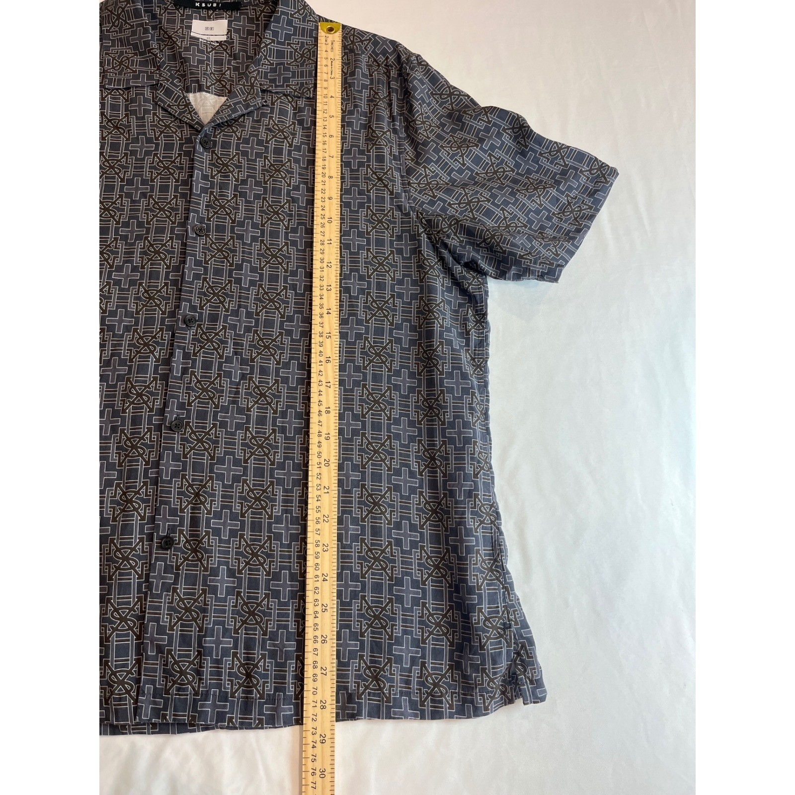 Ksubi Mens Monogram Print Tencel Short Sleeve Shirt Grey MSP24SH014 XL