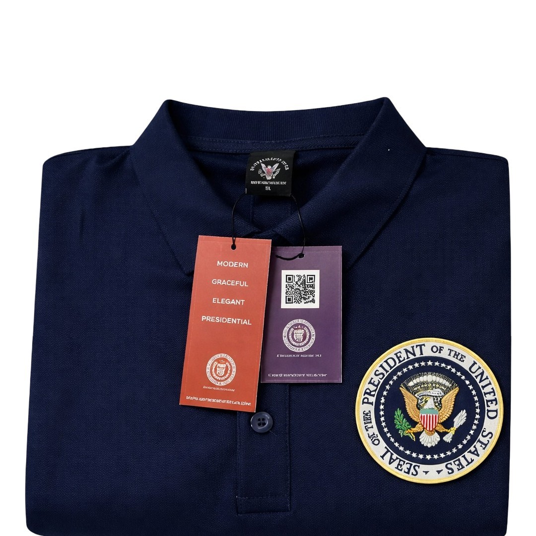 Presidential Seal VVIP Polo Shirt Mens Navy Blue Modern Fit Short Sleeve Golfer