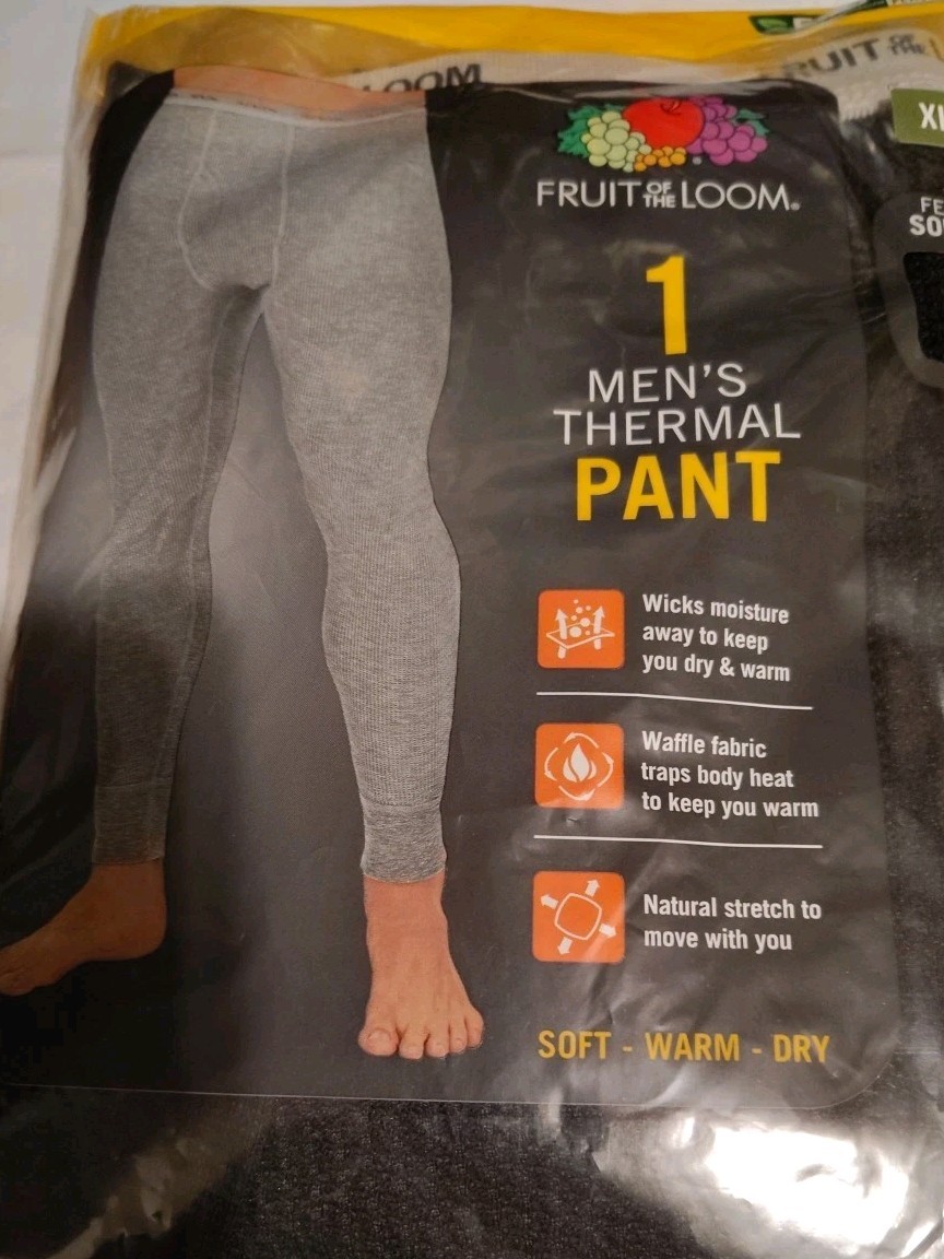 Men’s Thermal Black Underwear Bottom Pants Long Johns Size XL Fruit Of The Loom