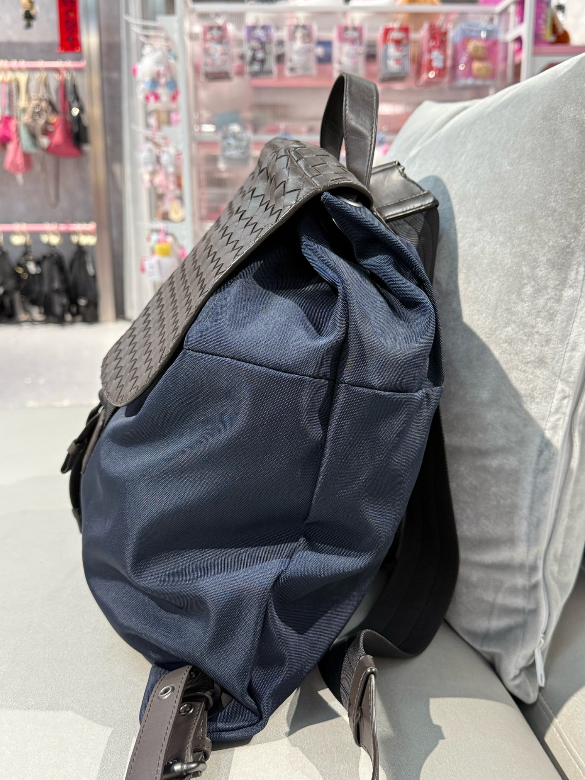 Authentic Bottega Veneta Intrecciato Leather and Nylon Backpack Intrecciato