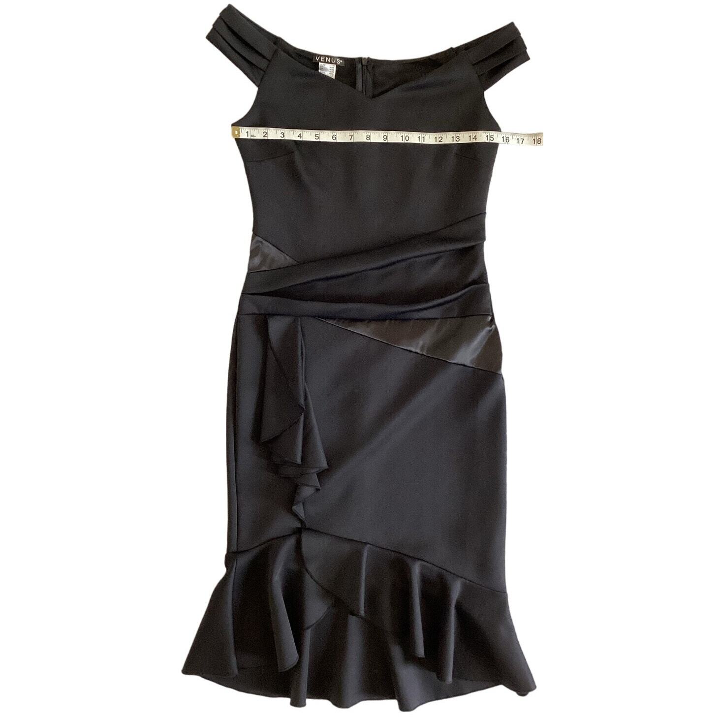 Venus Womens Ruffle Detail Off Shoulder Sweetheart Neckline Black Dress S