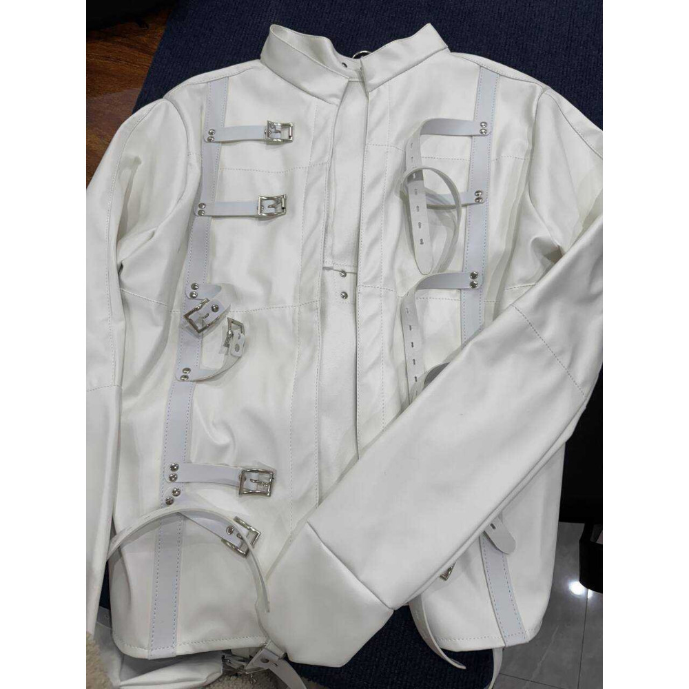 White Asylum Straight Jacket Costume S/M L/XL BODY HARNESS Restraint Armbinder