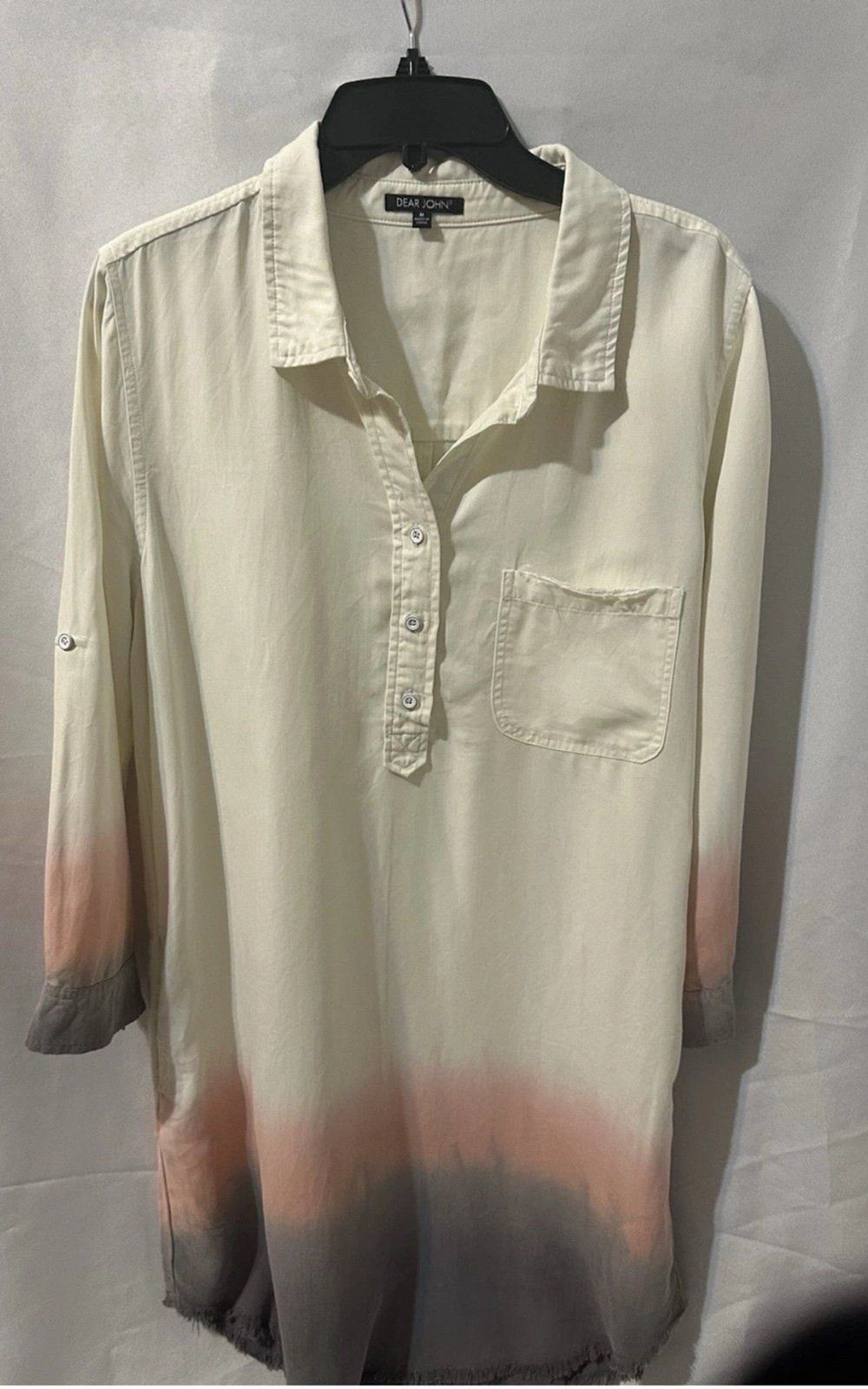 Dear John Tunic Top M Ombre Dip Dye Raw Hem Button Blouse with distressing