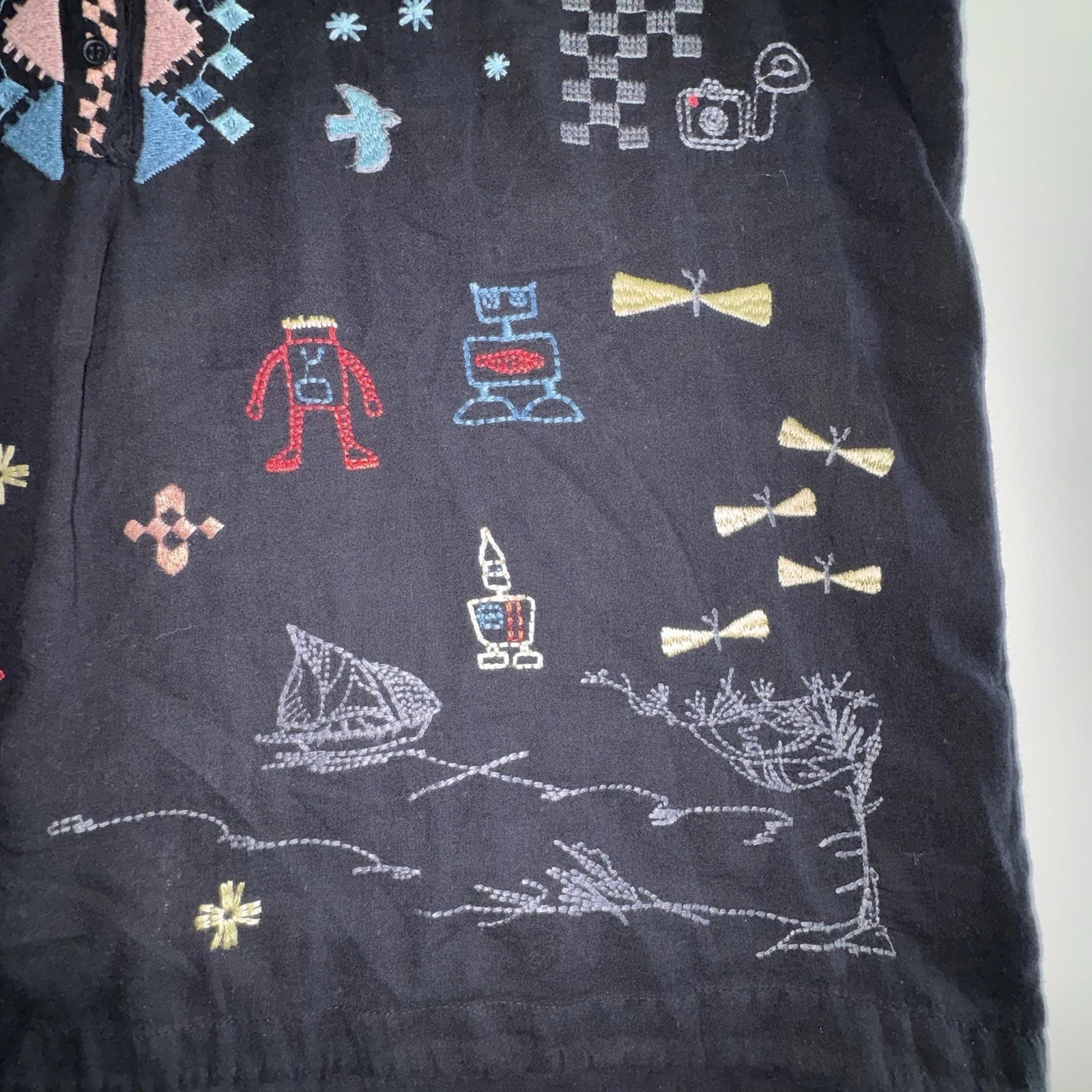 Johnny Was Pete&Greta Top Black Seraphina Embroidered Short Sleeve Size Small