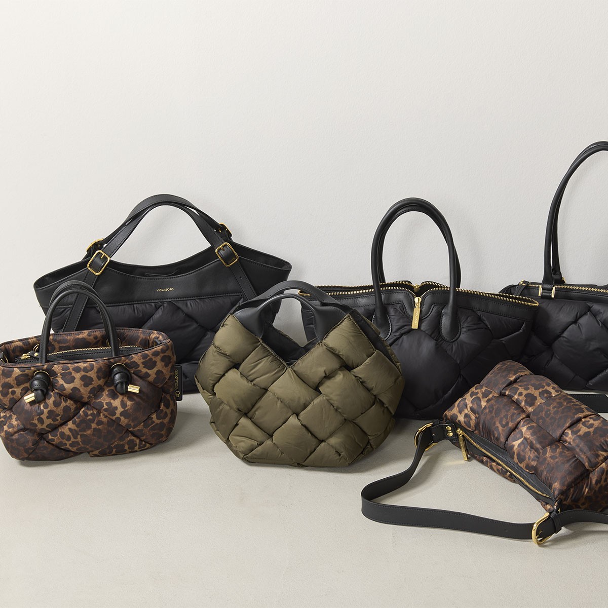 VIOLAd’ORO ELMO Women’s Handbag Nylon Mesh Leather Black or Khaki or Dark Brown