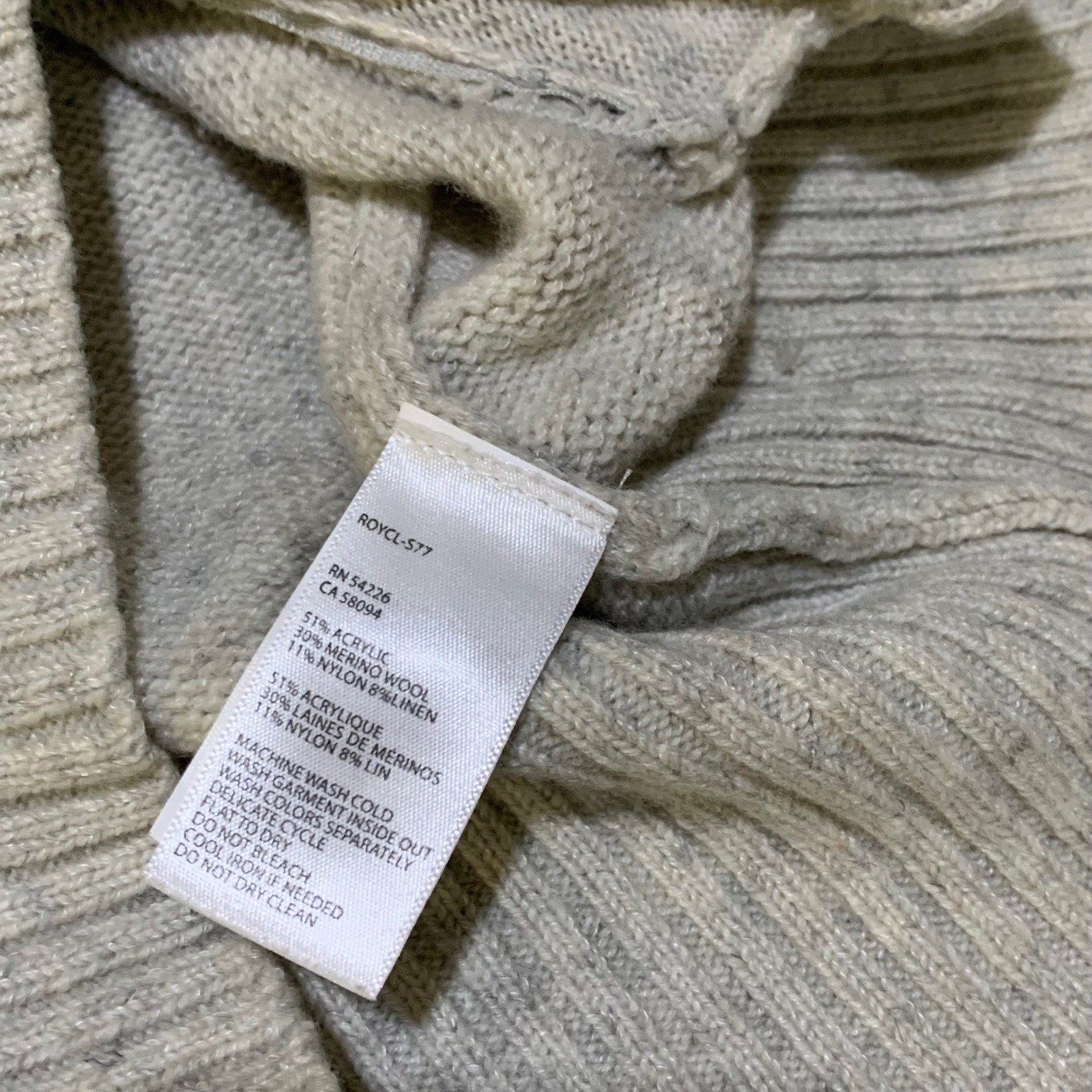 Royal Robbins Full Zip Sweater Oatmeal Gray Merino Wool Linen Blend XS