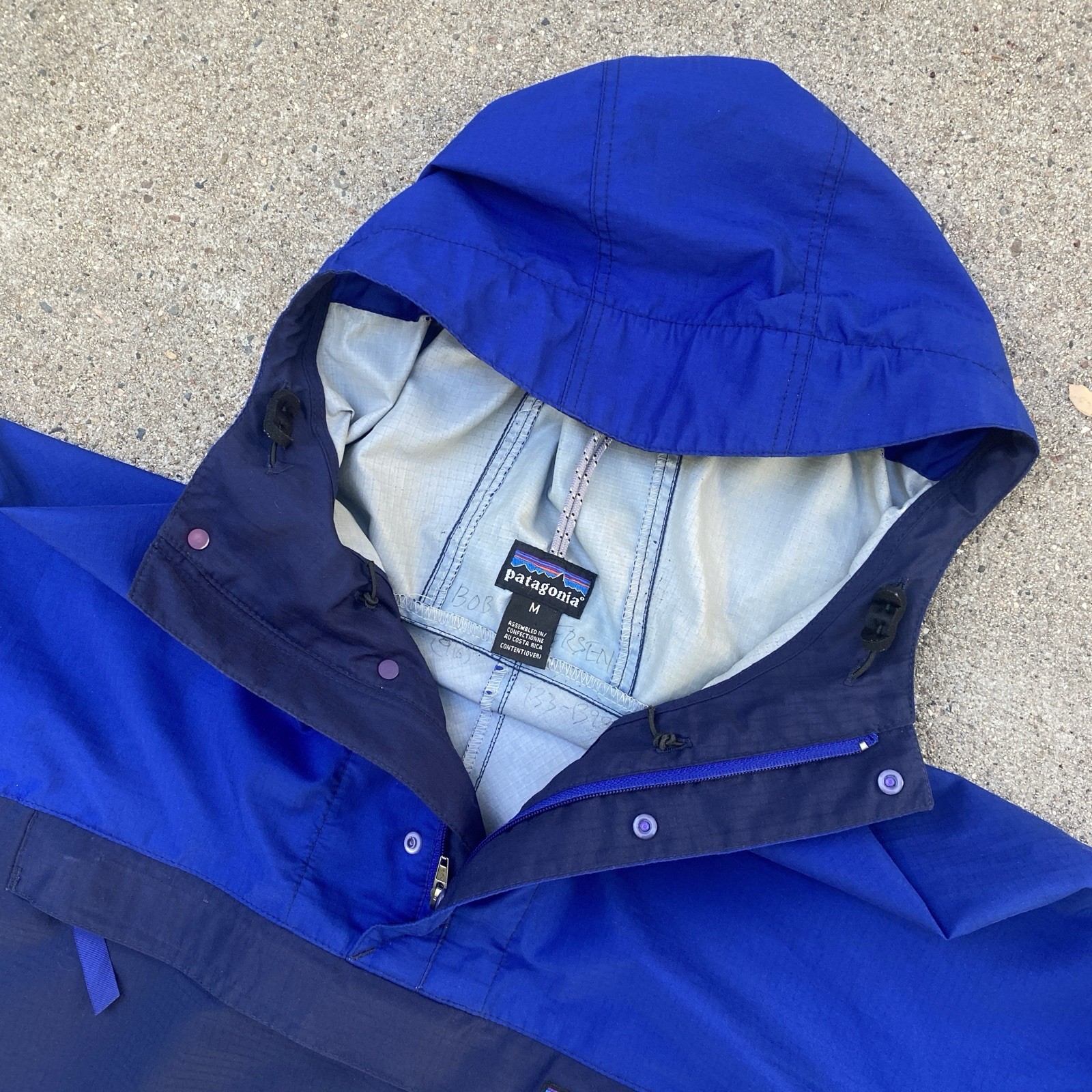 Vintage Patagonia Jacket Windbreaker Parka Blue Size Medium Ripstop Anorak 90s
