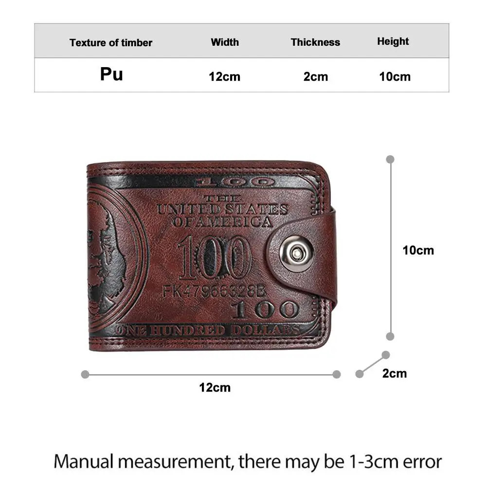 Men’s Wallets with 100 US Dollar Pattern Hasp Male Leather Wallet with Zipper