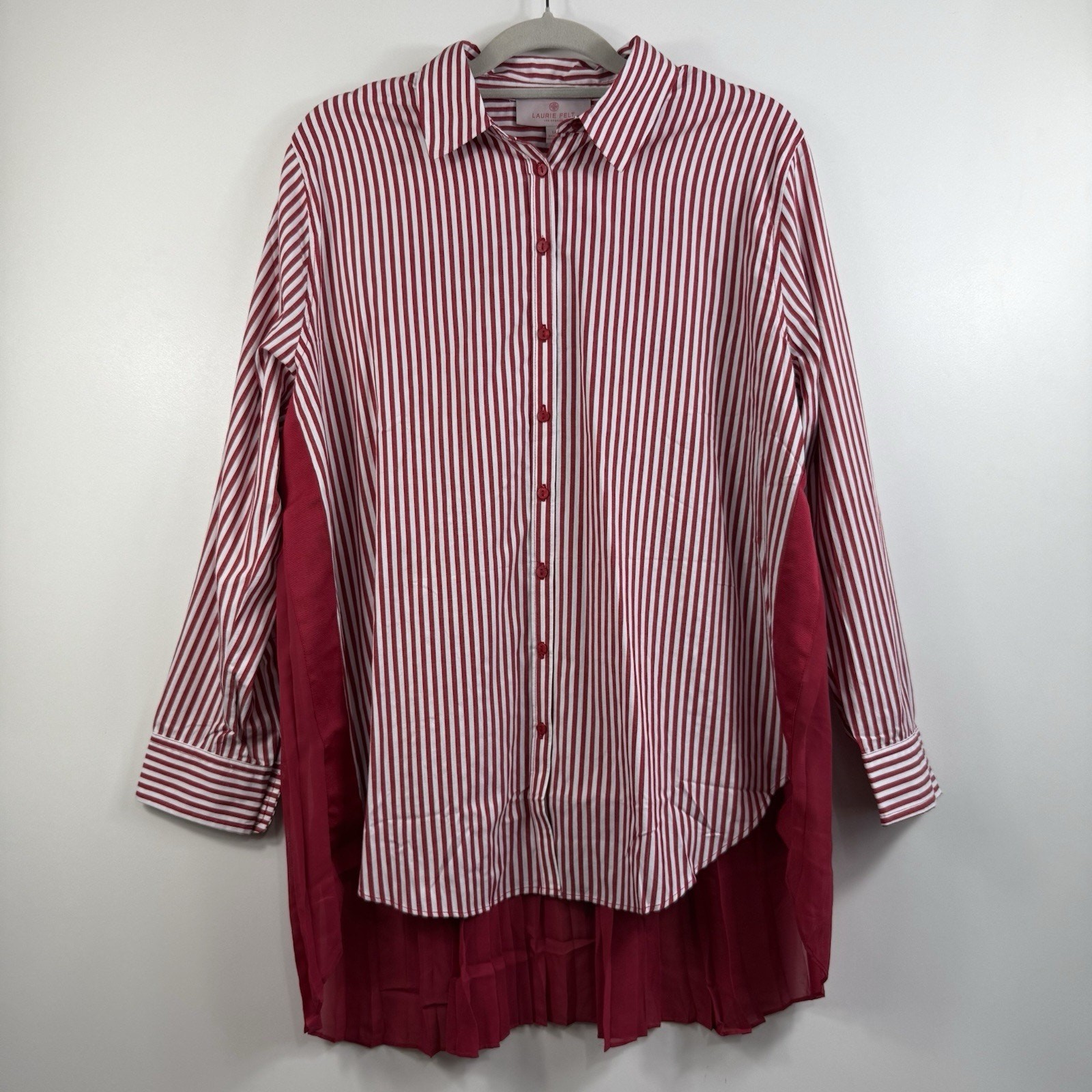 NWOT Striped Pleated Laurie Felt Button Up Tunic Shirt Medium Sheer Preppy