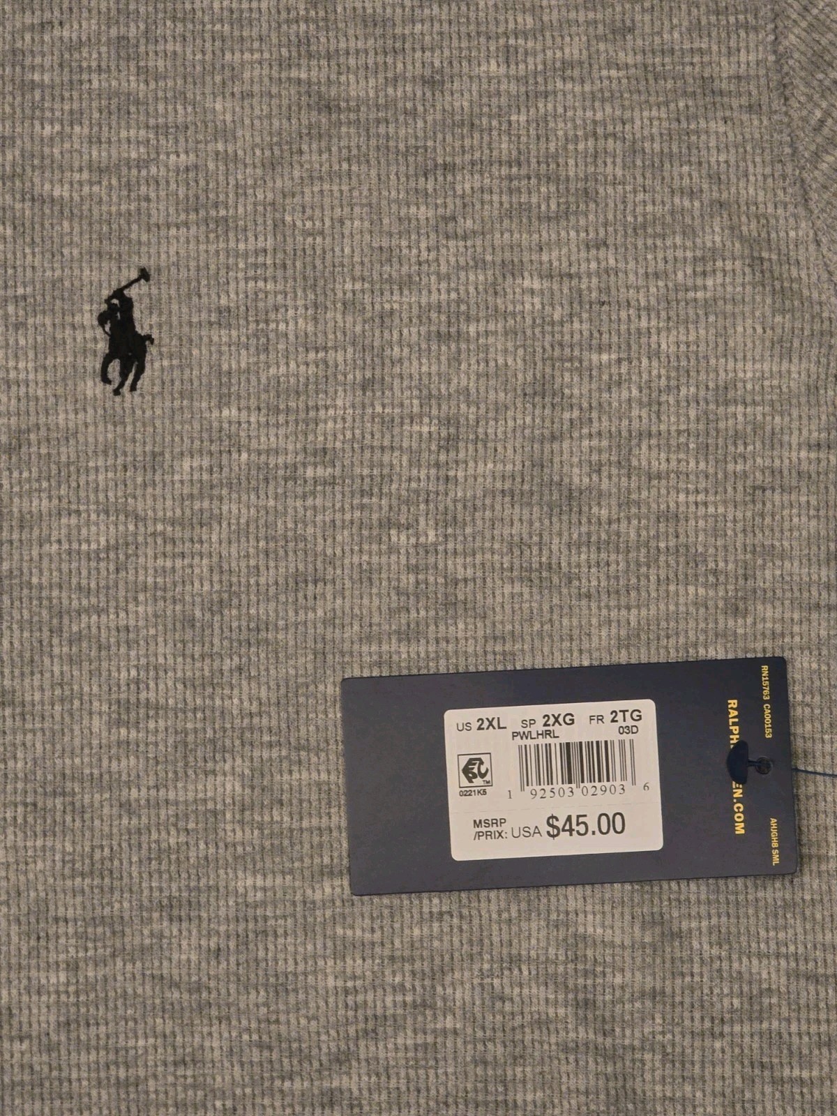 NWT Polo Ralph Lauren Waffle Knit Henley Thermal Crew-Neck T-Shirt SZ- 2XL- Gray