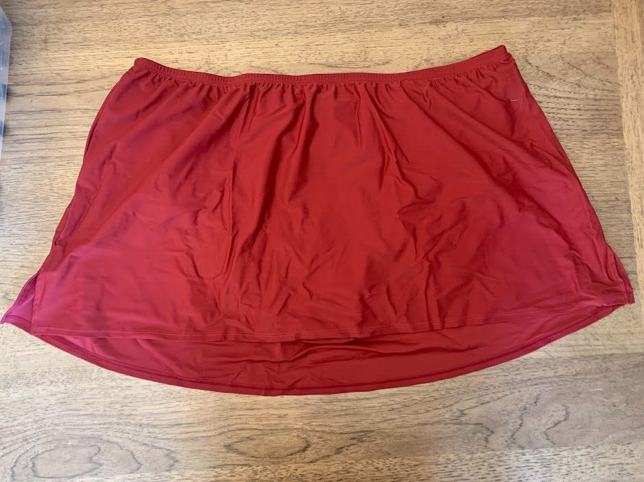 LANE BRYANT Maroon Red Solid Sz 26 Slitted Mid Waist Swim Skirt Bottom NWOT