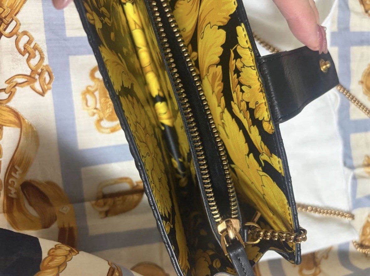 Versace Virtus Mini Chain Bag Pochette Leather Black