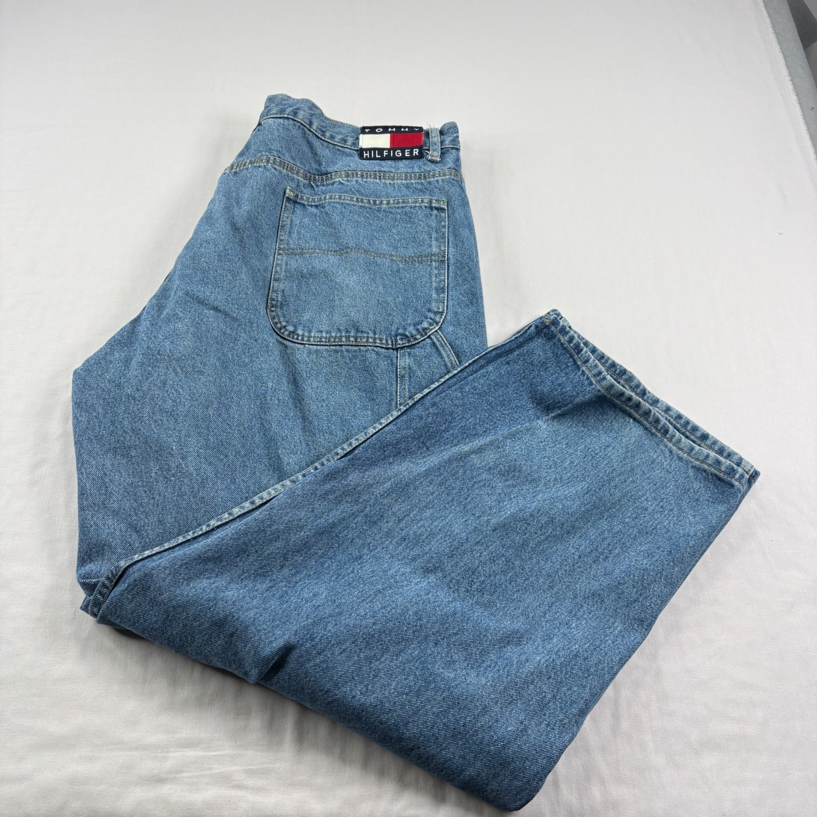 Vintage 90s Tommy Hilfiger Jeans Mens 42×34 (Fits 40×33) Blue Carpenter Baggy