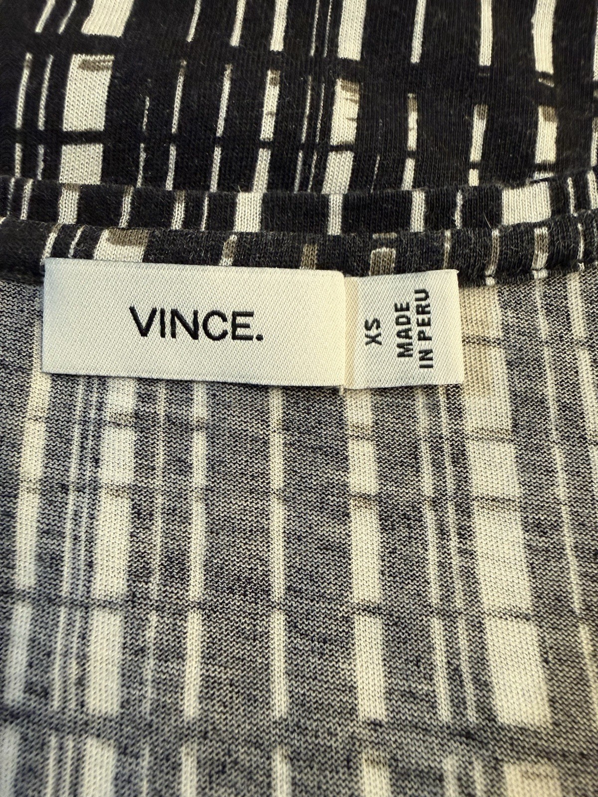 Vince Women’s XS Black White Windowpane Grid Print Pima Cotton Blend Top