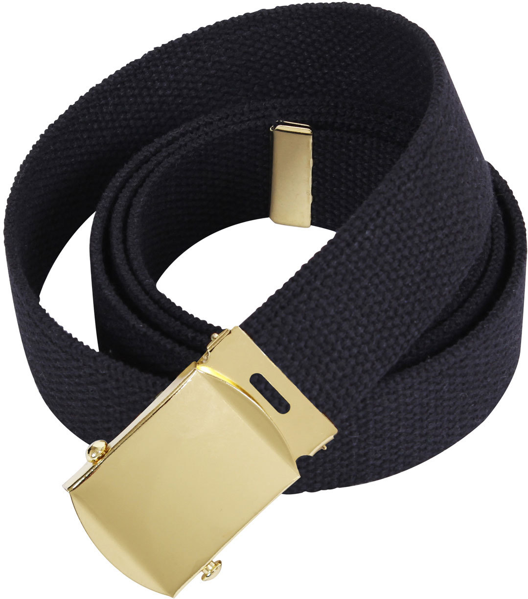 Black Military 100% Cotton Web Belt with Shiny Gold Buckle 1.25″ Wide