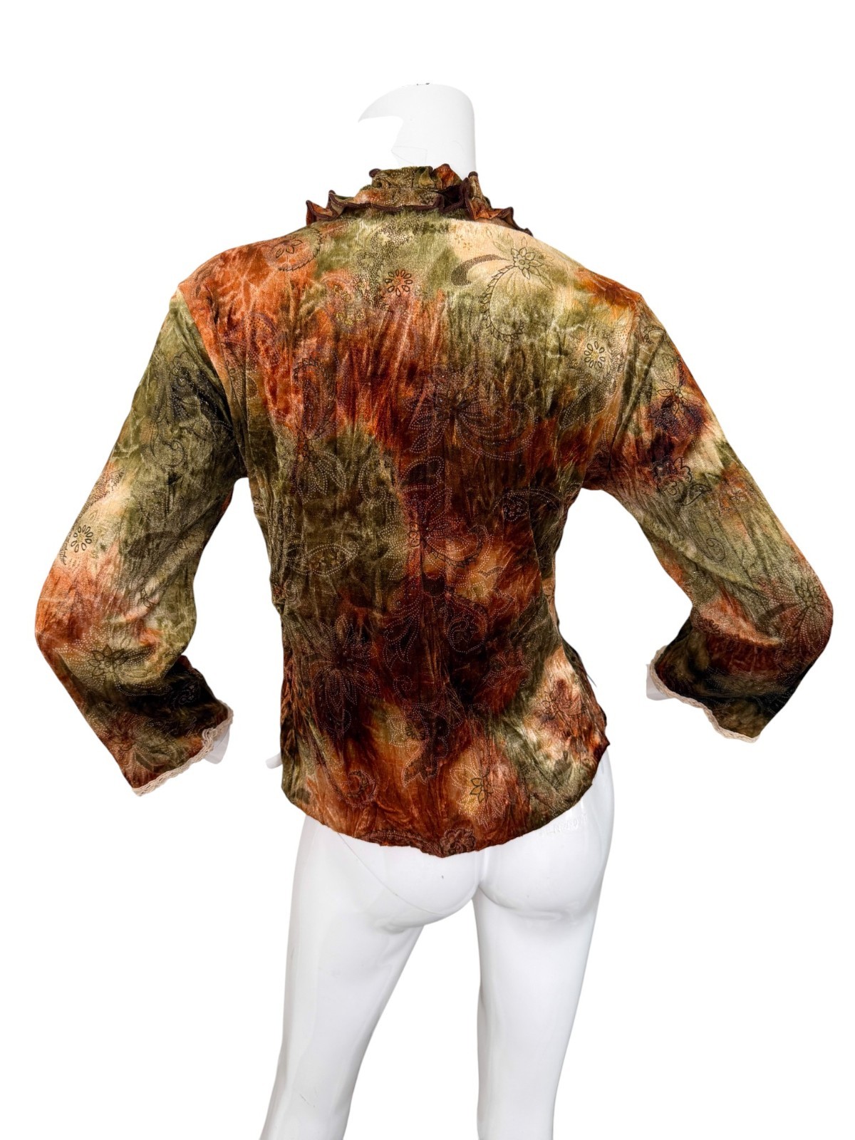 Y2K Crushed Velvet Top Jacket Small Tie Ribbon Ruffle Fairy Forest Goblin Whimsi